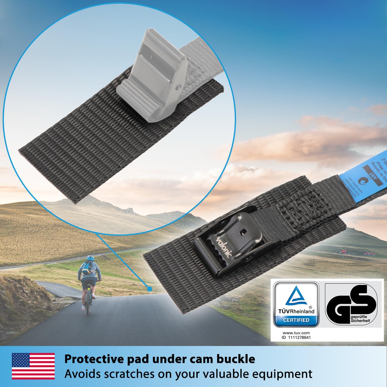 Valonic Ant - Short Lashing Strap, Padded, 4 Pieces, 2.5 Ft, 350Lbs Breaking Strength, Cam Buckle, Black - Tie Down Straps For B