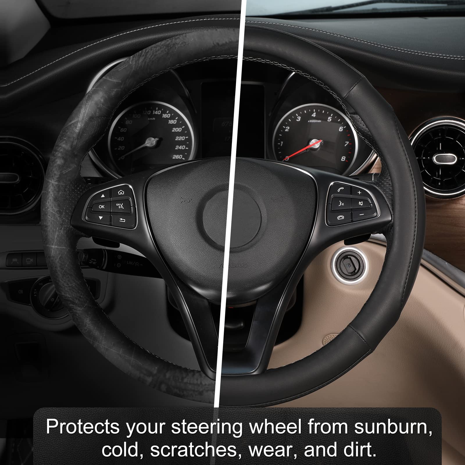 SEG Direct Car Steering Wheel Cover for All Standard-Size Steering Wheels with 14 1/2 inches - 15 inches Outer Diameter, Black M