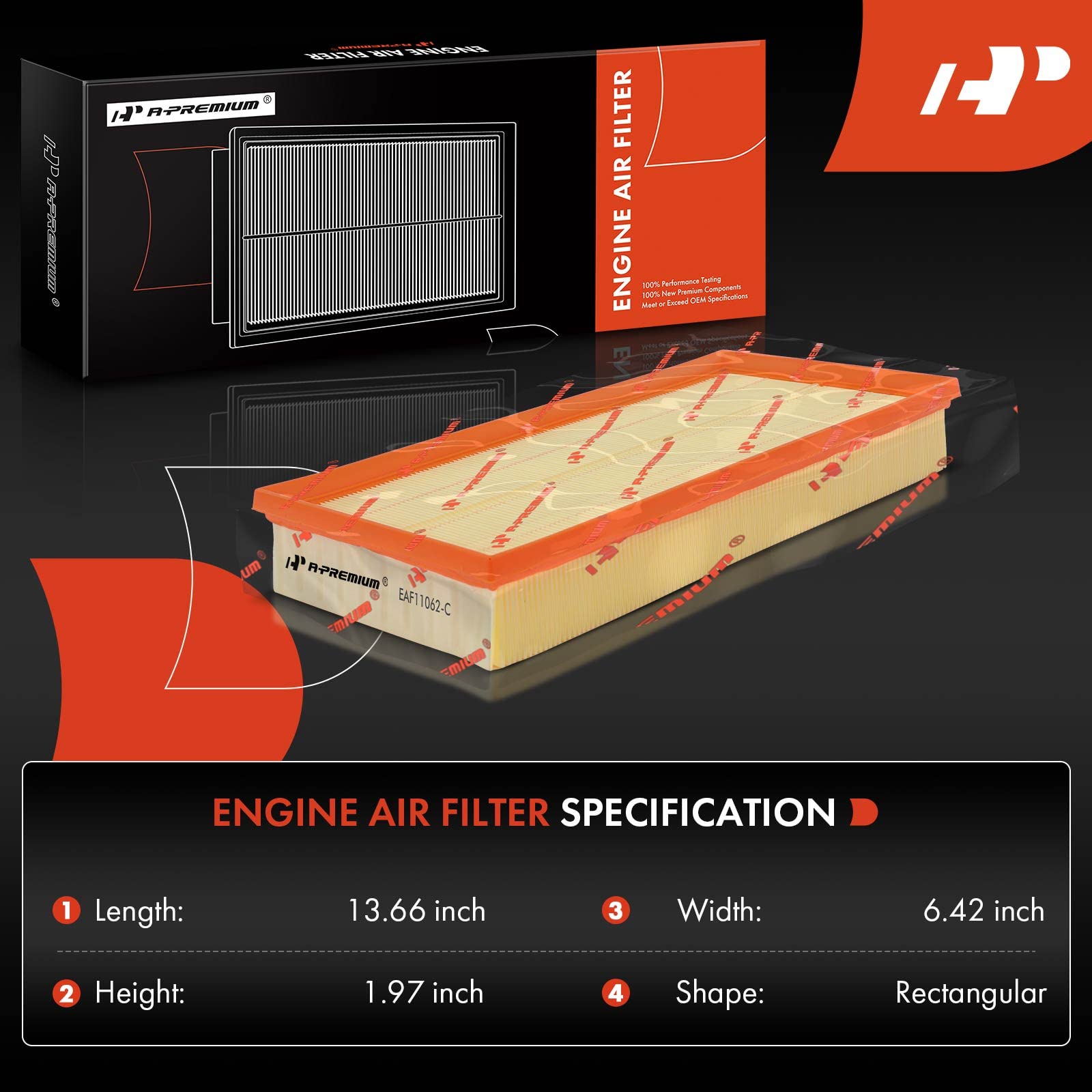 A-Premium Engine Air Filter Compatible With Land Rover Discovery, Lr4, Range Rover, Range Rover Sport, 2010-2022, Flexible Panel, Replace# Ah429610Aa