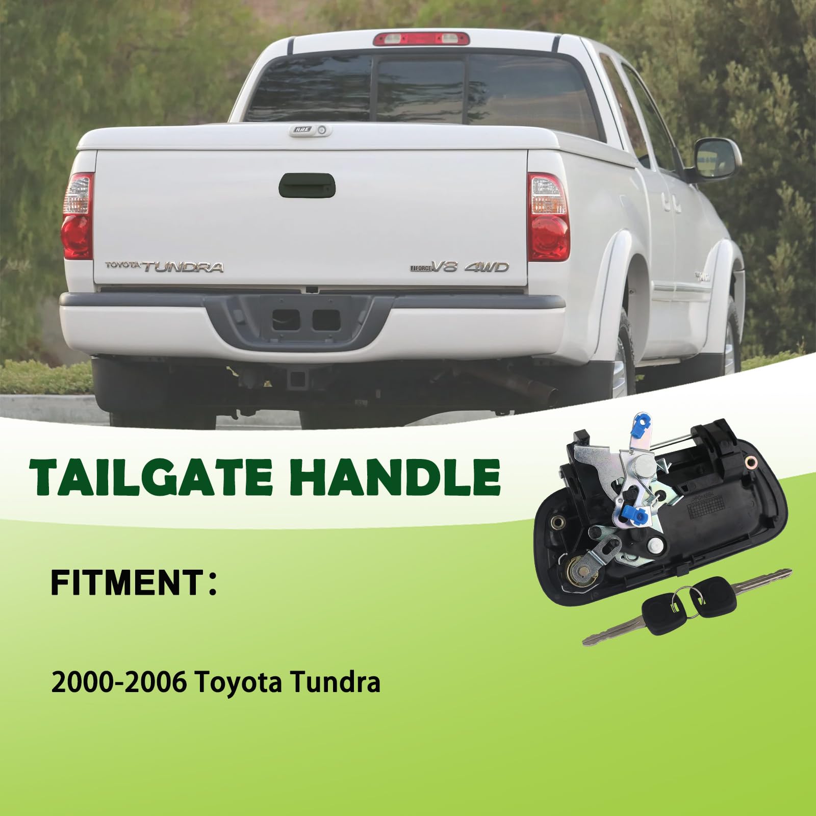 omoZone Tailgate Handle Liftgate Latch Handle with Key Lock Cylinder Smooth Black Compatible with 2000-2006 Toyota Tundra Replac