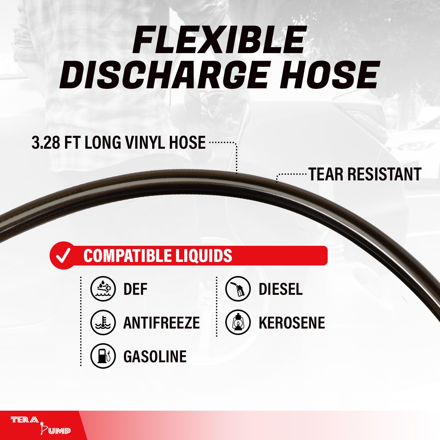 TERA PUMP Fuel Transfer Pump w/Quick Flow Control Nozzle & Telescopic Tube - 3X Powerful D Battery Powered, 39 Vinyl Discharge