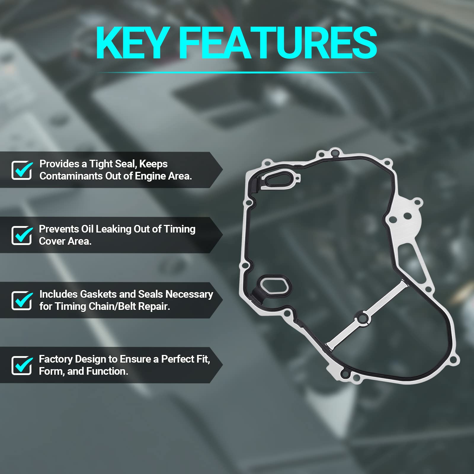 Timing Cover Gasket Kit - Compatible With 2.0L 2.4L Chevrolet Cobalt, Equinox, Hhr, Malibu, Gmc Terrain, Buick Regal, Verano - Replace Tcs46079, 24435052