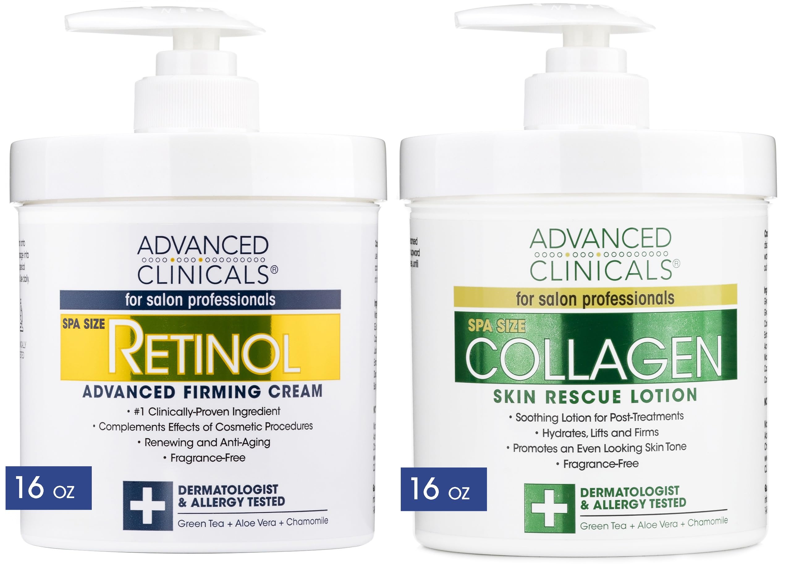 Advanced Clinicals Retinol Body Lotion + Collagen Cream 2pc Body Skin Care Set | Skin Firming Moisturizer Face Lotion & Skin Tightening Body Cream | Crepey Skin Care Treatment | Fragrance-Free  16oz-New