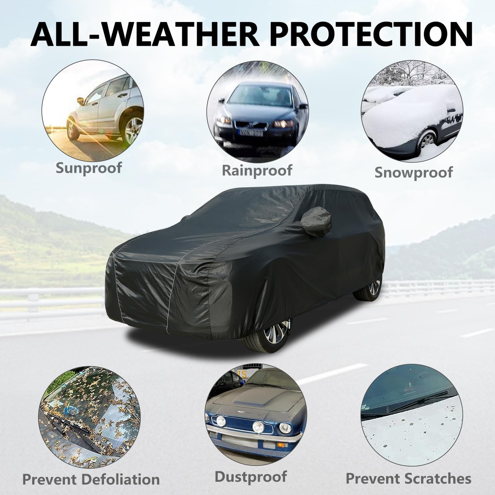 Car Cover Waterproof All Weather, Coverado Outdoor Suv Car Covers For Automobiles, Sun Uv Snow Wind Dust Protection, Upgrade Wat