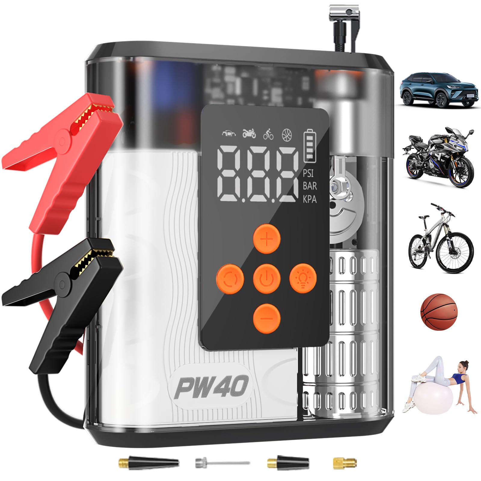 Hererod Pw40 Jump Starter, Tire Inflator Portable Air Compressor, 4000A Peak 200Psi & 4X Faster, 32000Mah 12V Car Battery Jump S