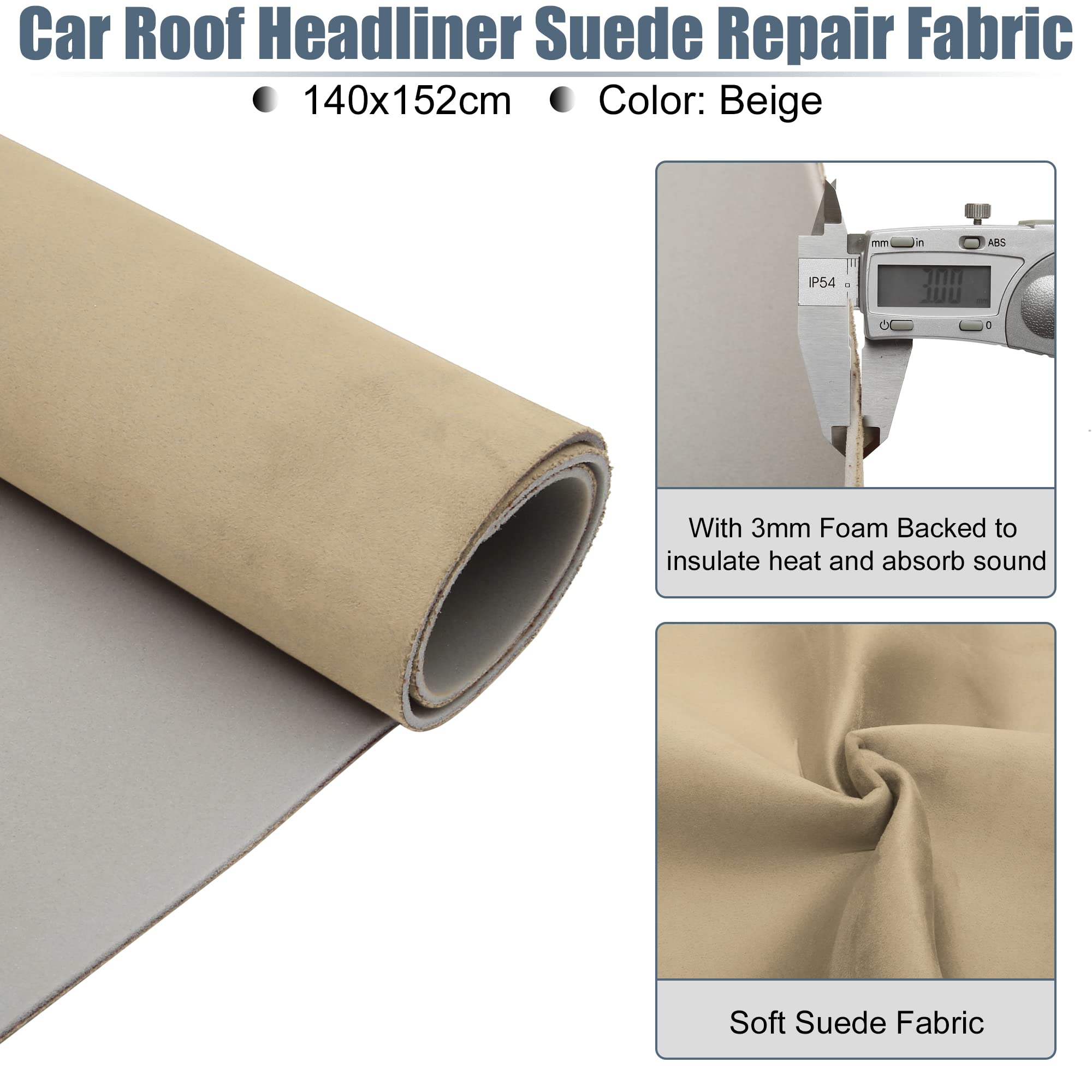 X AUTOHAUX Suede Headliner Fabric 55 Length x 60 Width Foam Backed for Car Truck RV SUV Interior Trim Protect Aging Broken F