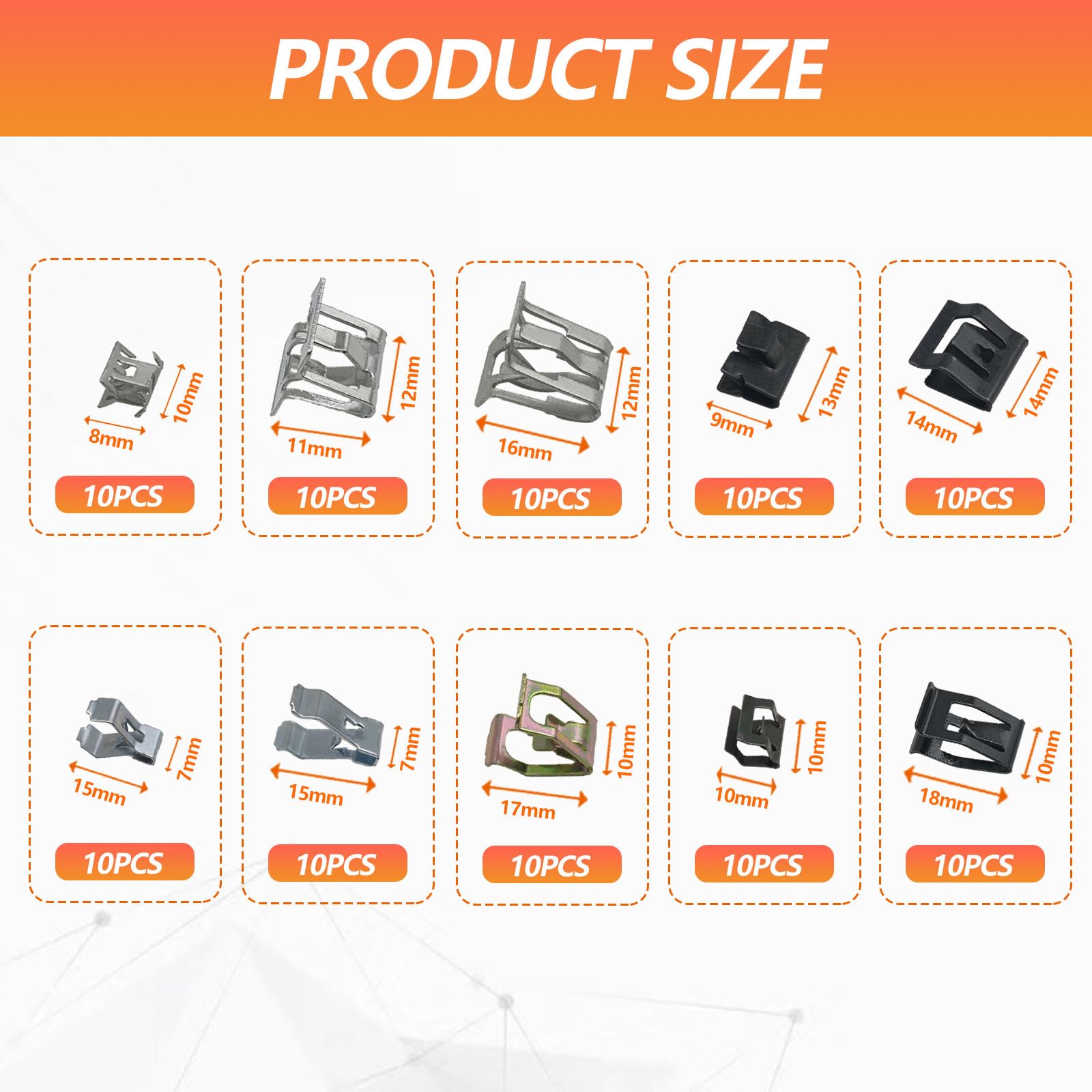 100Pcs 10 Sizes Auto Car U-Clip Metal Trim Panel Spring Clip Trim Moulding Clip Kit 4A0-867-276A Compatible With Vw Audi