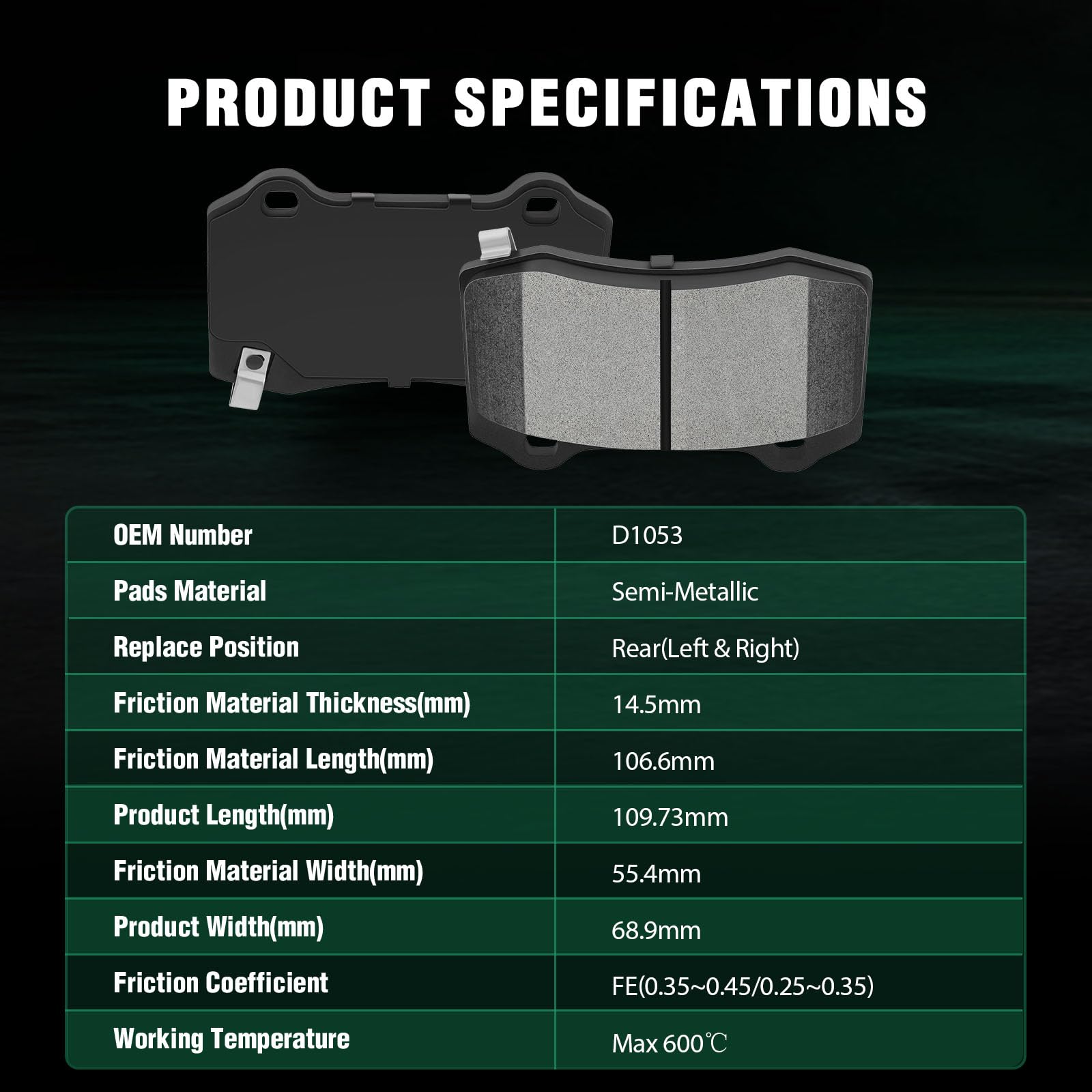 Automuto 4Pcs Rear Semi-Metallic Disc Brake Pads Set D1053 For Cadillac Cts Sts For Chevrolet Camaro Ss For Chrysler 300 For Dod