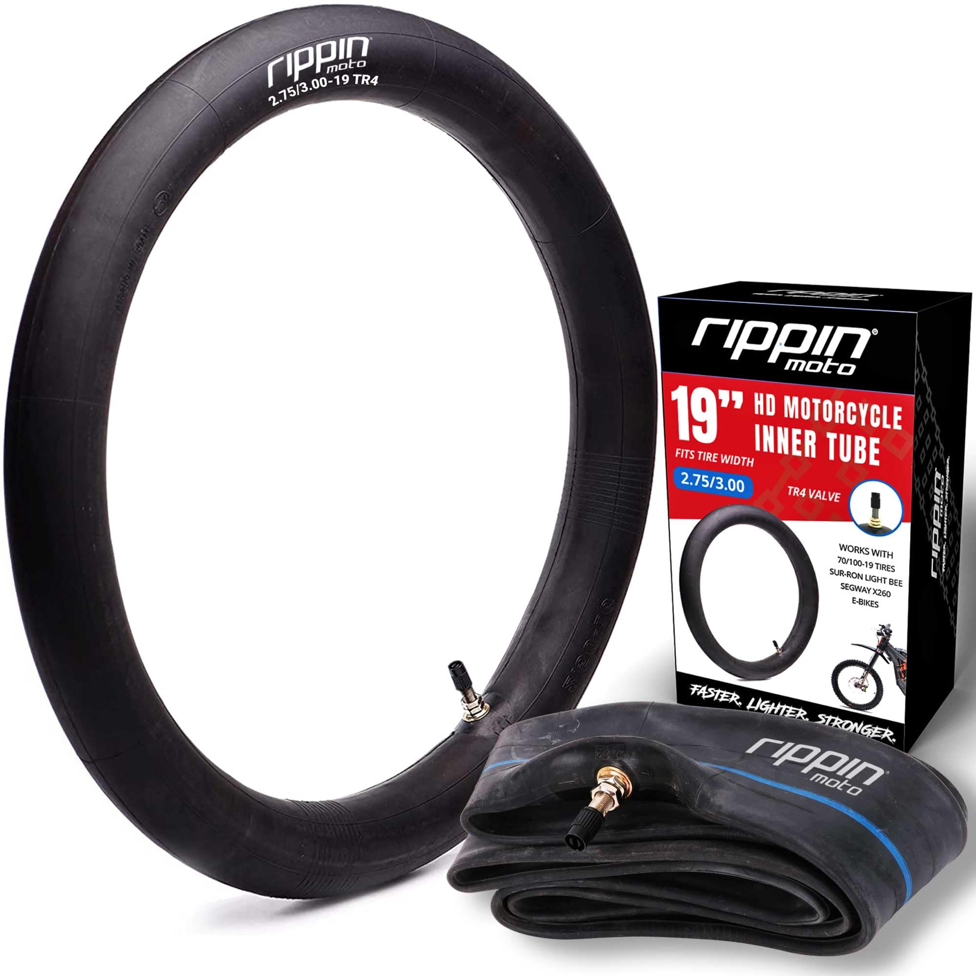 Rippin Moto 2.75/3.00-19 Heavy Duty Inner Tube (70/100-19) 2.5Mm Thick - Tr4 Valve - Fits Most 3.0-19 Motocross Tires, Surron Light Bee X, Talaria, E-Ride Pro Ss, Altis Sigma, Rawrr Mantis