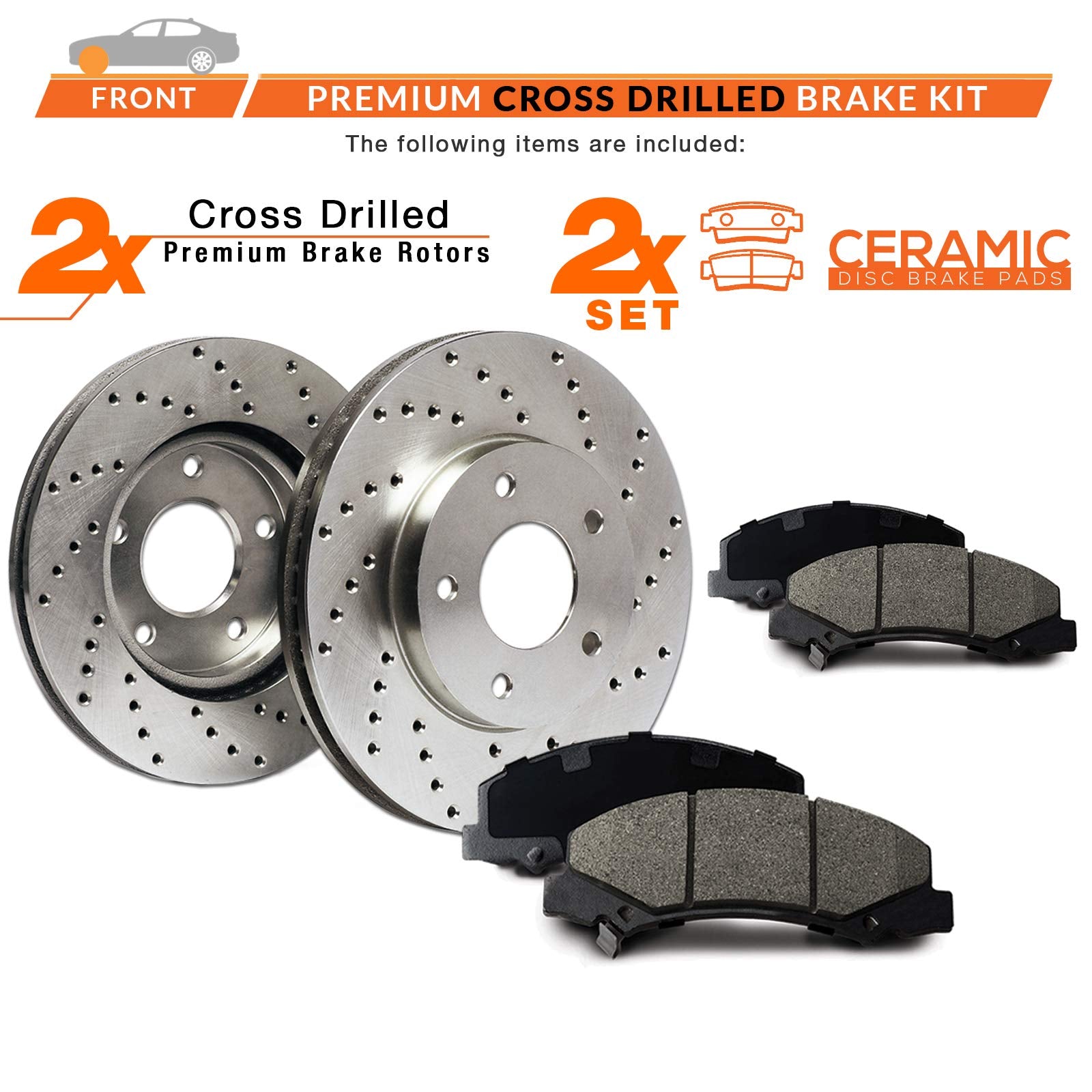 2007 Fit Chrysler Sebring Convertible Cross Drilled Rotors W/Ceramic Pads F