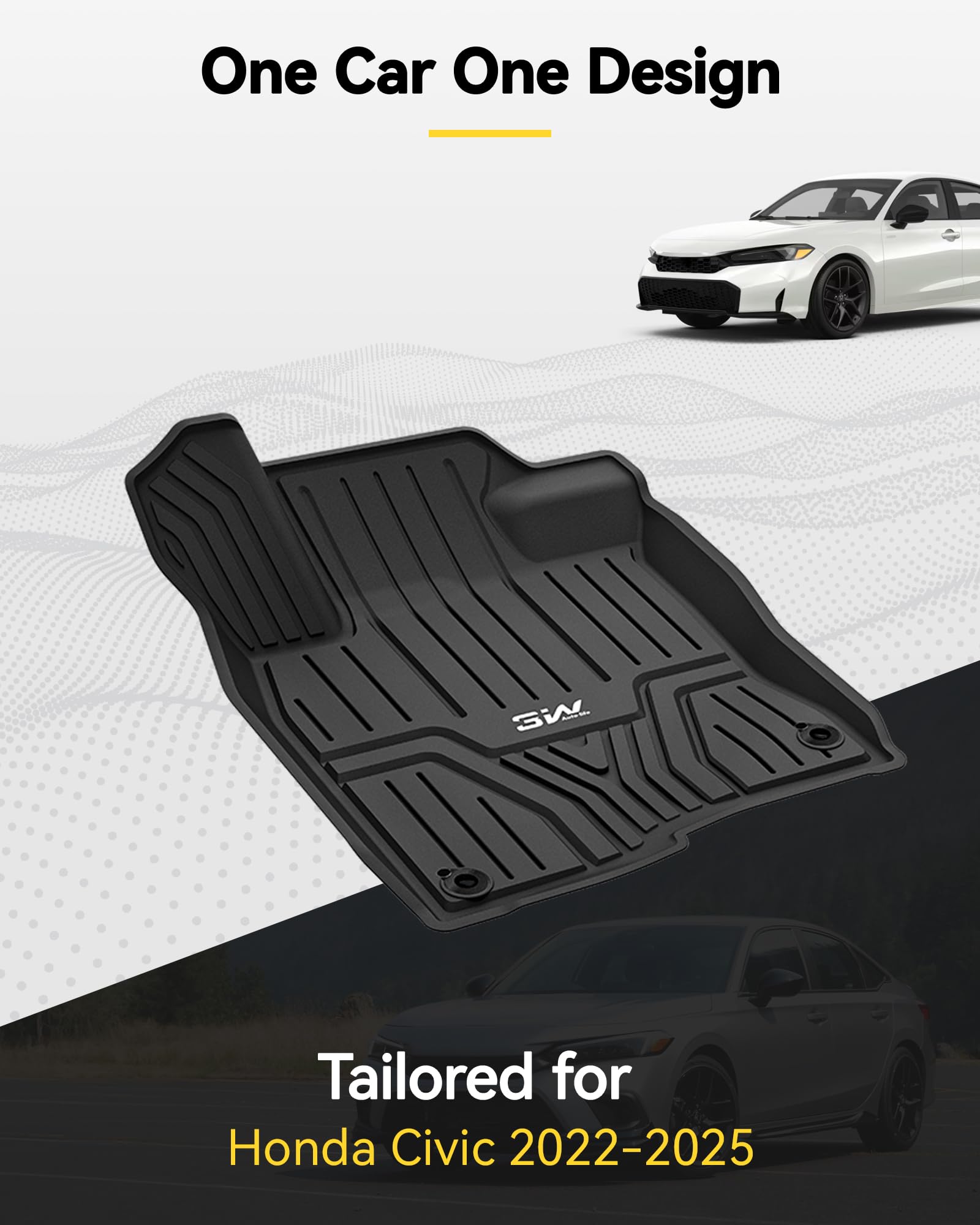 3W Floor Mats Fit For 2025 2024 2023 2022 Honda Civic Acura Integra (Not Fit Hybrid/Manual/Hatchback), Custom Fit Floor Liner Fo