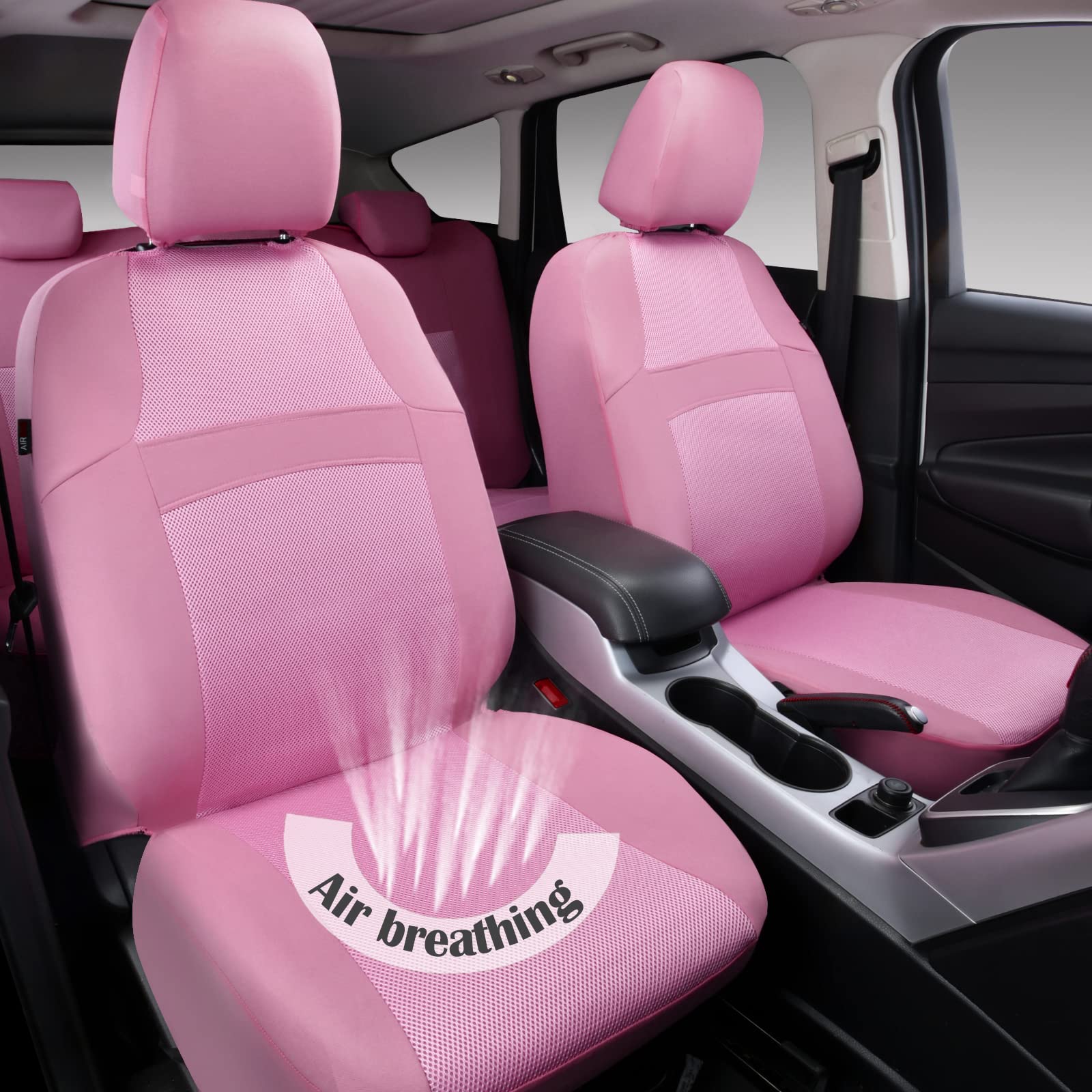 Car Pass Pink Car Seat Cover Full Sets, Air Breath In Summer Mesh Seat Cover 5Mm Sponge Airbag Composite, Cute For Women Girly, Universal Fit Suv, Vans, Sedans,Trucks, Automotive Interior All Pink