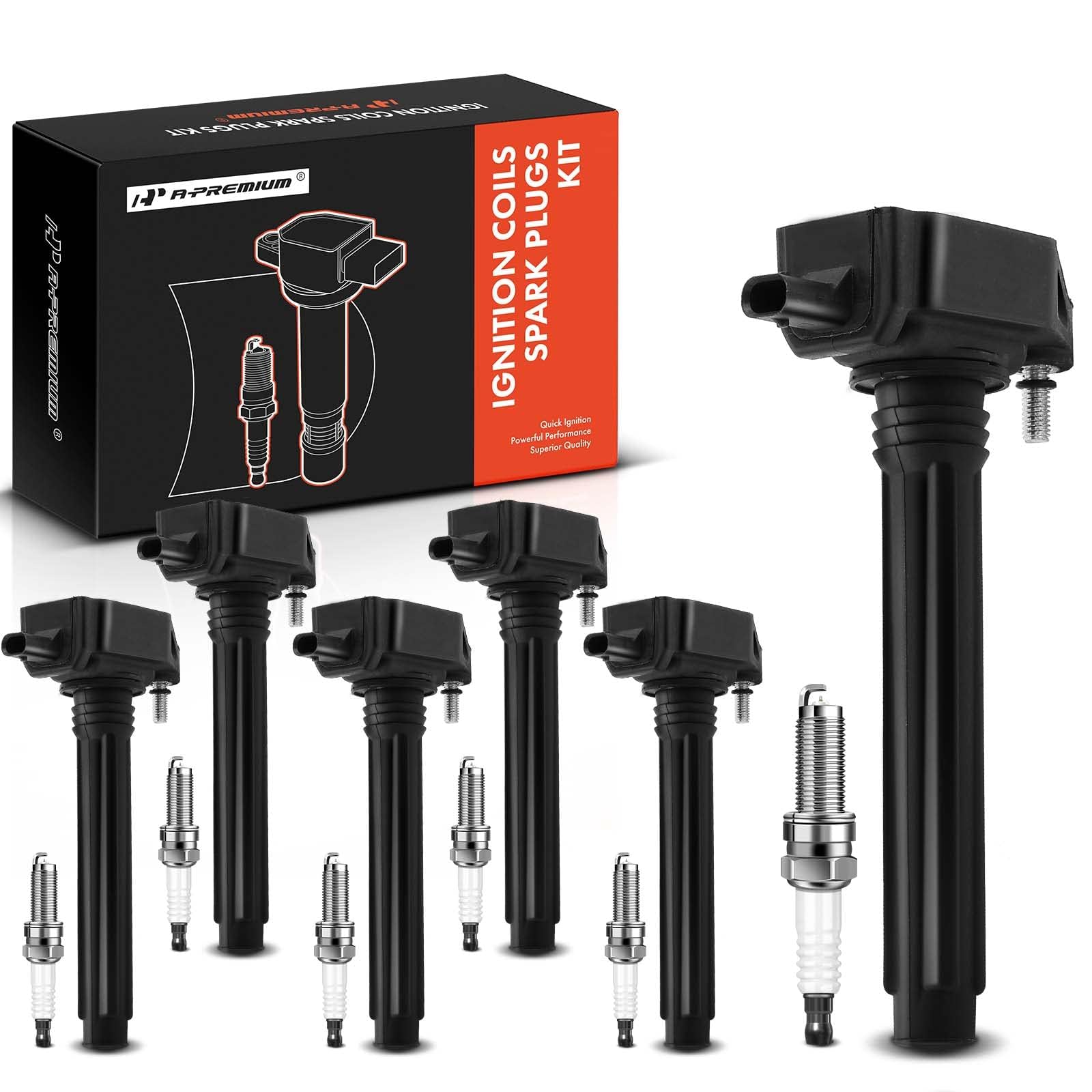 A-Premium Set Of 6 (Black) Ignition Coil Pack And Iridium Spark Plugs Compatible With Jeep Grand Cherokee 2011-2015, Wrangler 2012-2017 & Dodge Grand Caravan 2011-2020, V6 3.6L