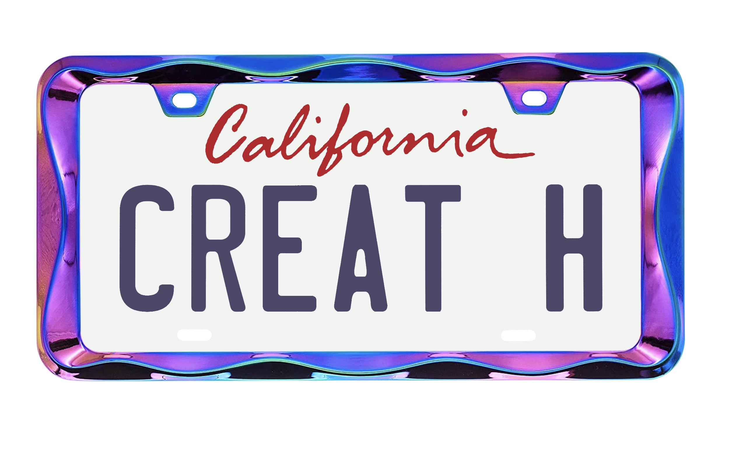 Creathome 3D Curly Wave Pattern Neo Chrome License Plate Frame From Pure Zinc Alloy Metal