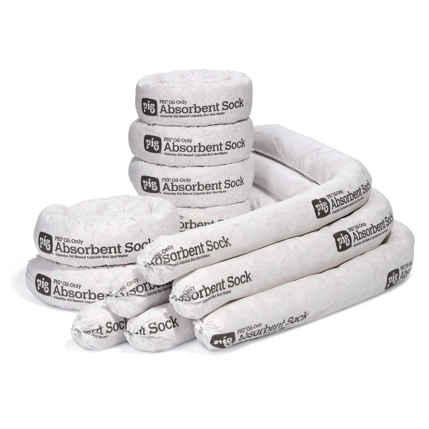 PIG Oil Absorbent Sock - Oil-Only Absorbent Sock - 12 Pack - 3 x 48 Sock - Absorbs up to 1 Gallon per Sock - SKM210