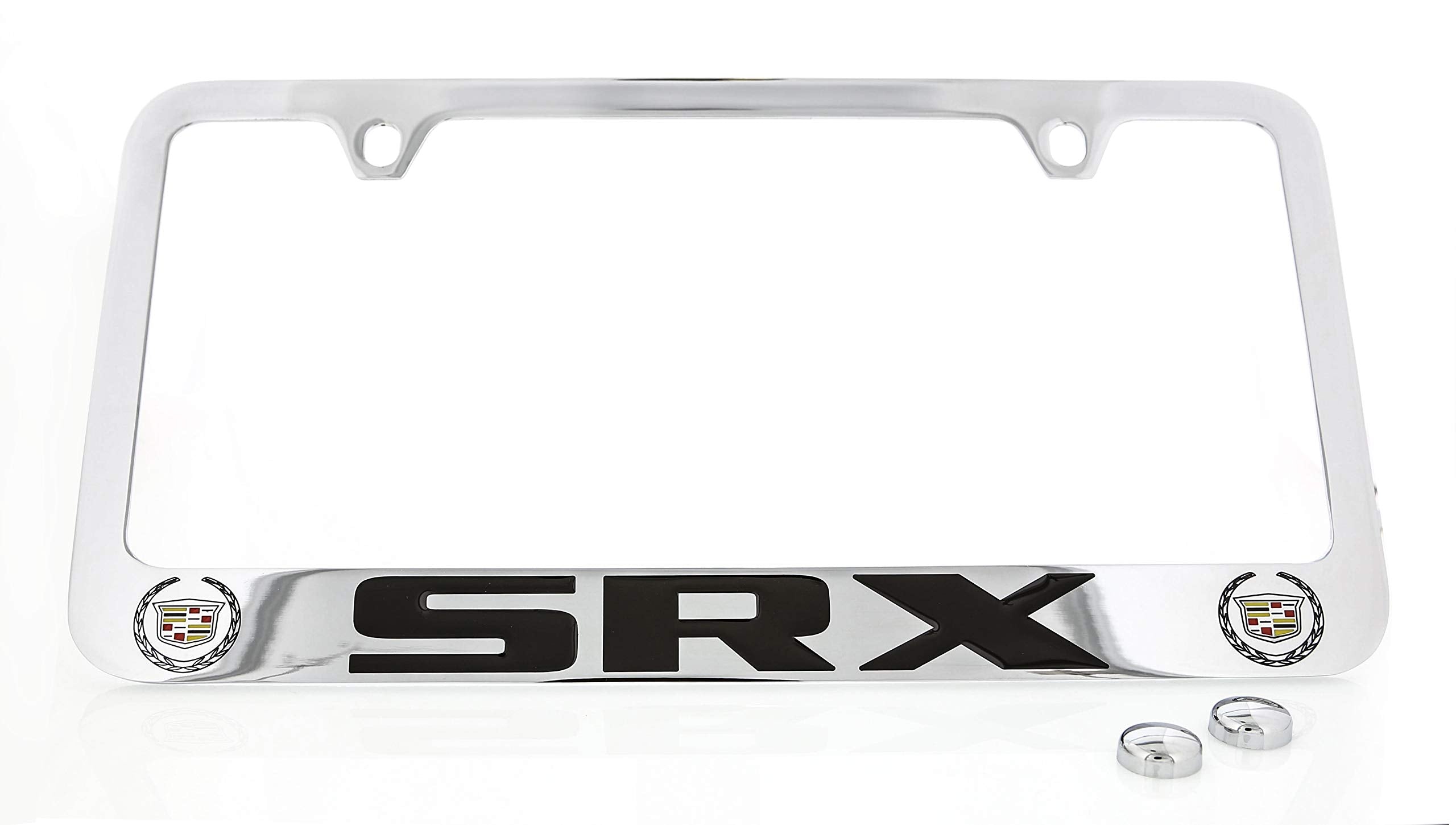 Cadillac Srx License Plate Frame (2 Hold/Brass, Chrome/Wide)
