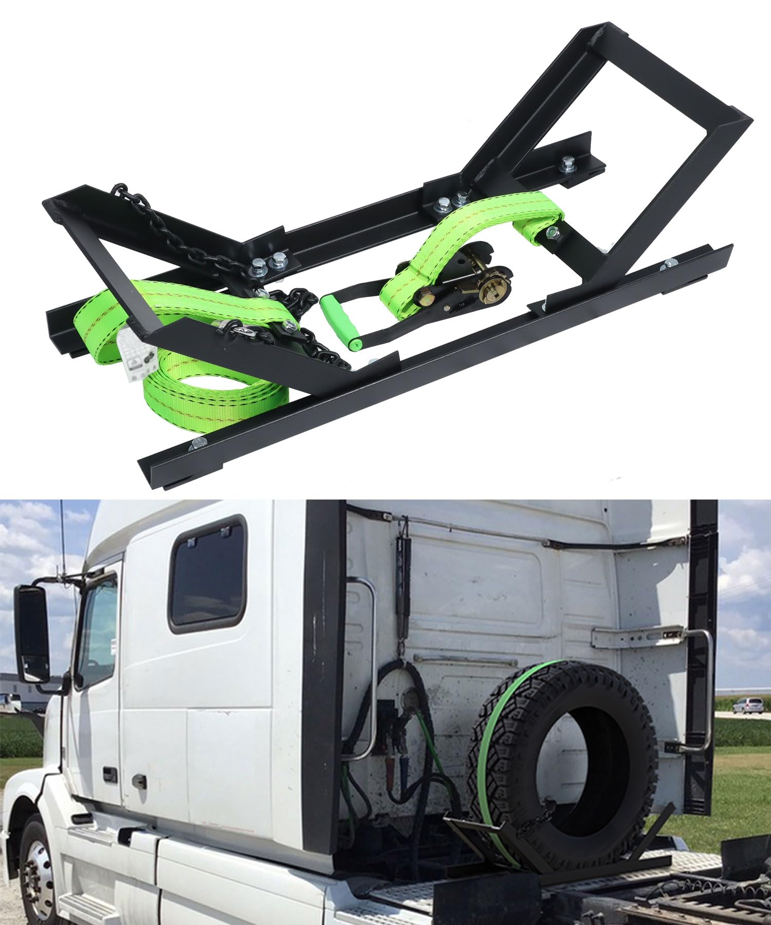 Autoholic Semi Truck Spare Tire Rack Spare Tire Holder Spare Tire Carrier V2.0 Base Reinforcement Orange or Green