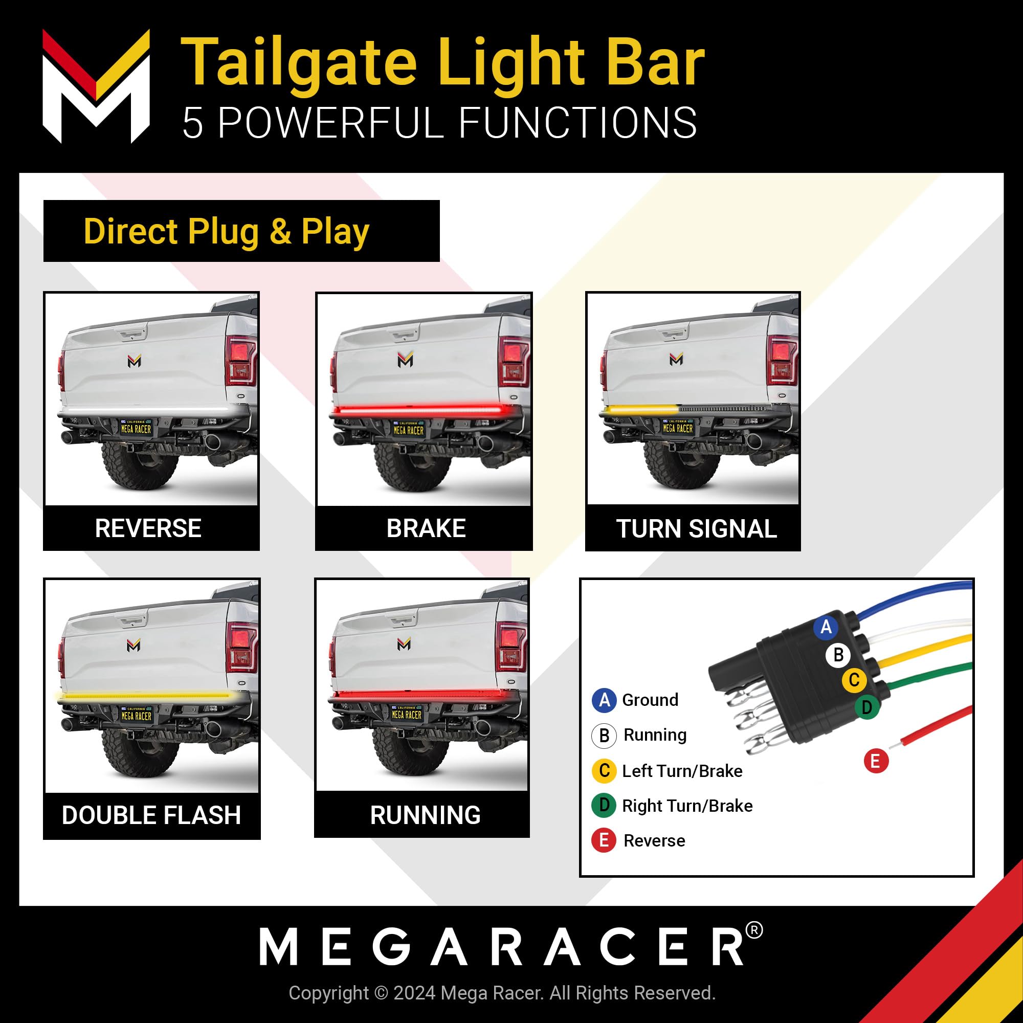 Mega Racer Triple Row 60 Inch Led Tailgate Light Bar & Truck Bed Lights Combo - Super Bright Led Chips, Automotive Accessories F