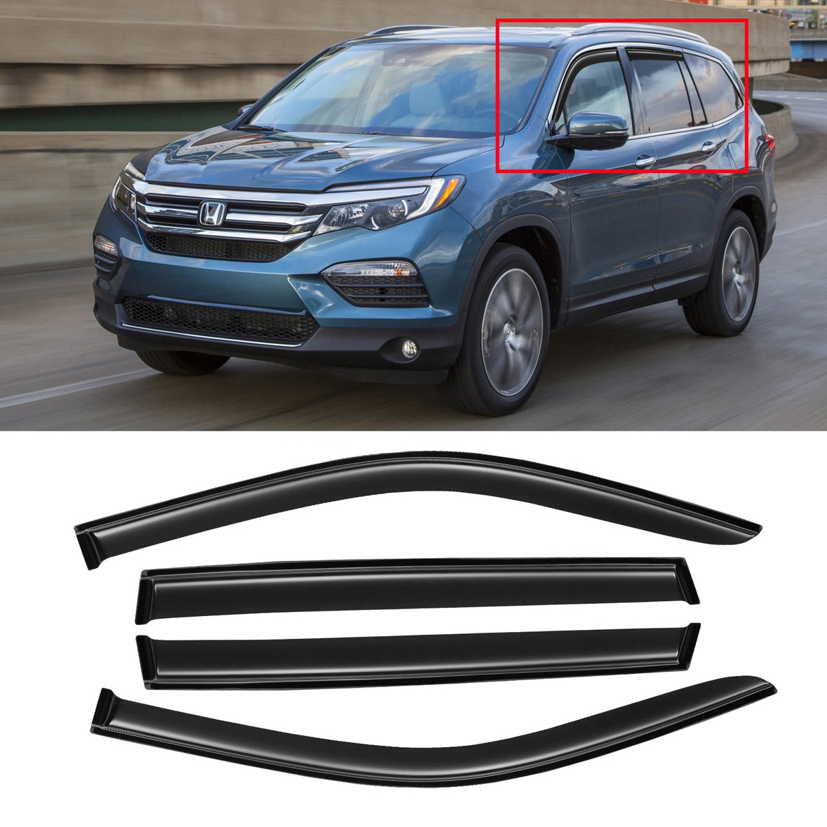 Awvrg Window Rain Guards For 2016-2022 Honda Pilot, Window Visor Guard Vent Wind Shade Deflector Rain Shield Protector Sun Visor