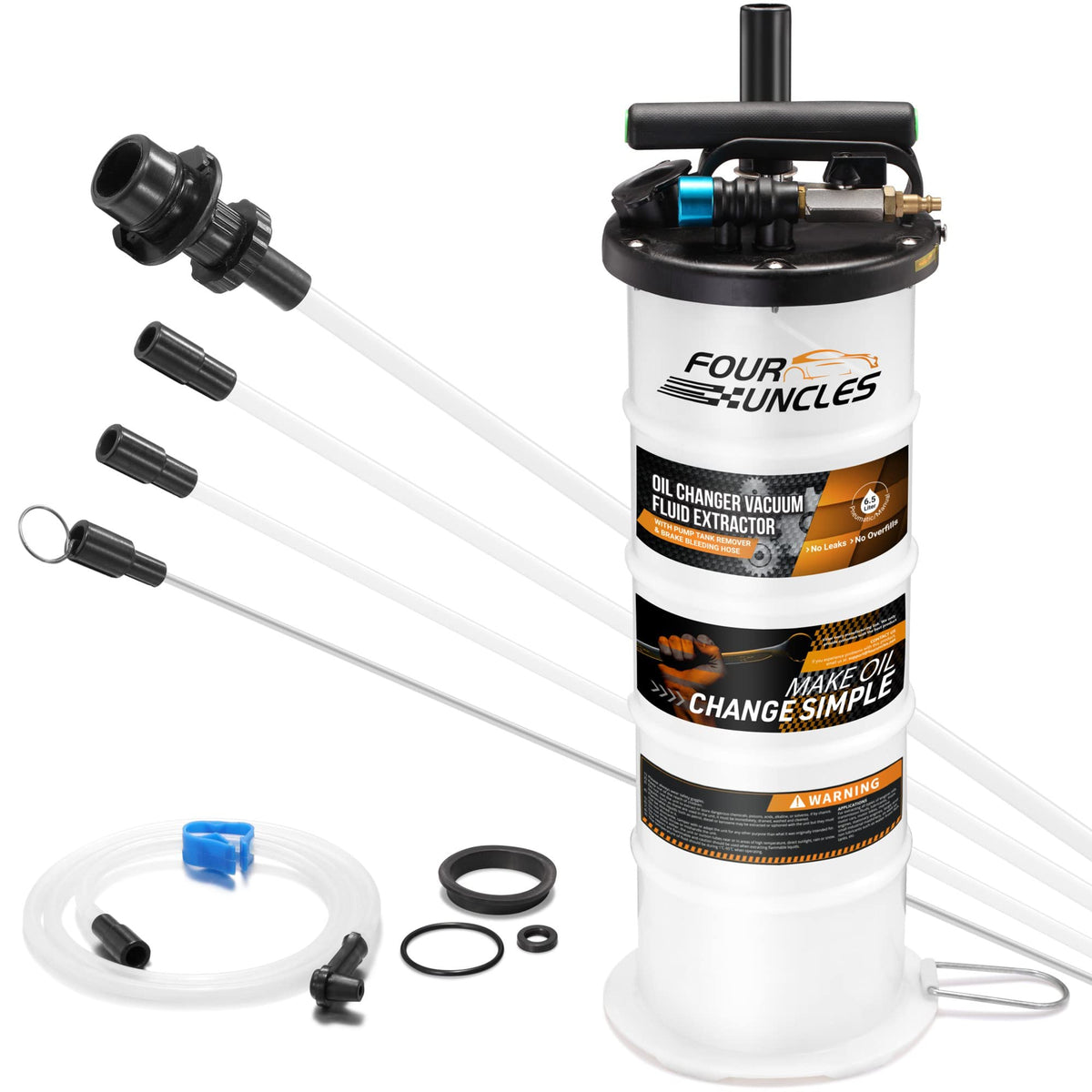 Four Uncles Oil Changer Vacuum Fluid Extractor Pneumatic/Manual 6.5 Liter With Pump Tank Remover And Brake Bleeding Hose Conveni