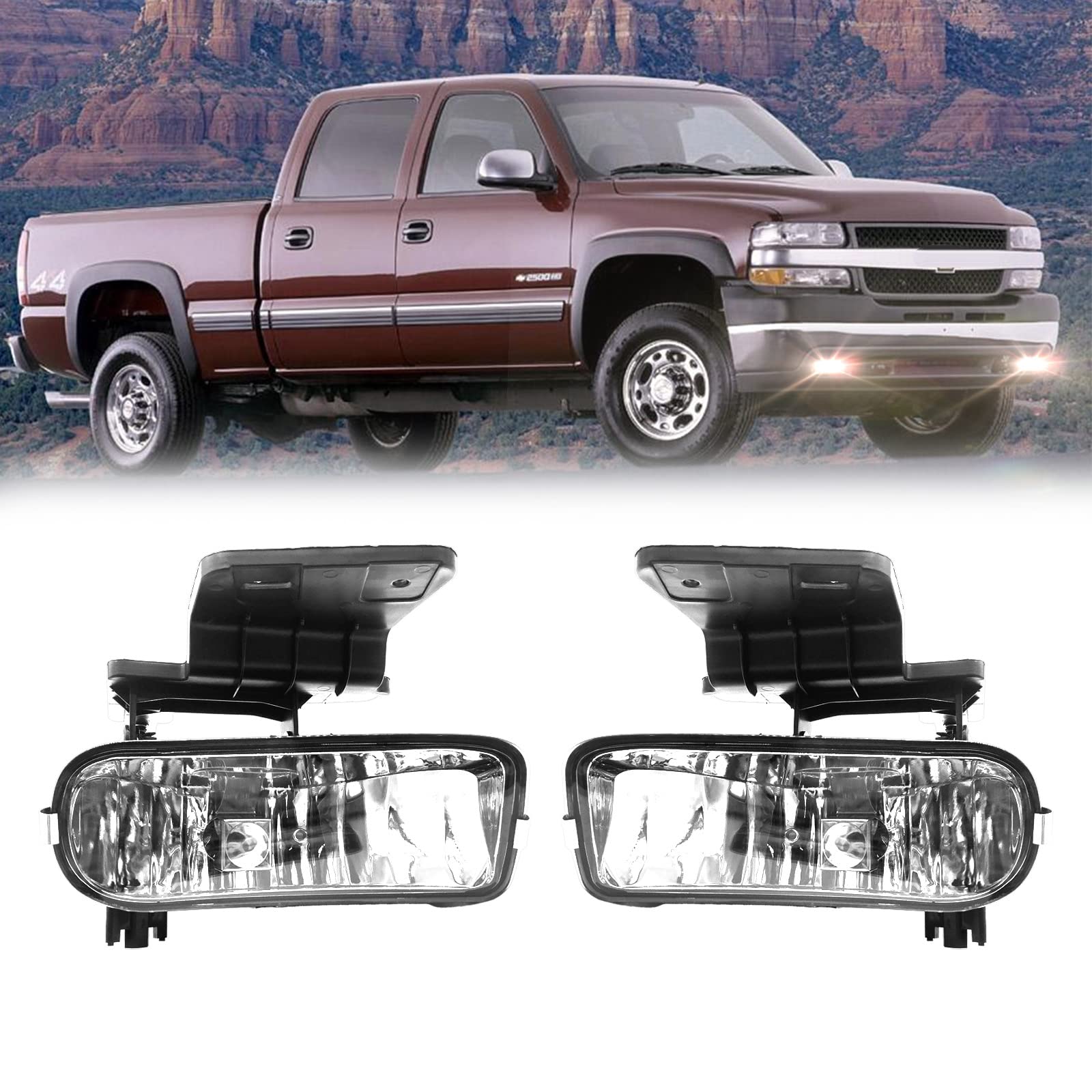Fog Lights Compatible with 1999-2002 Chevy Silverado 1500 2500/2001 2002 Silverado 1500HD 2500HD 3500/2000-2006 Tahoe Suburban 1