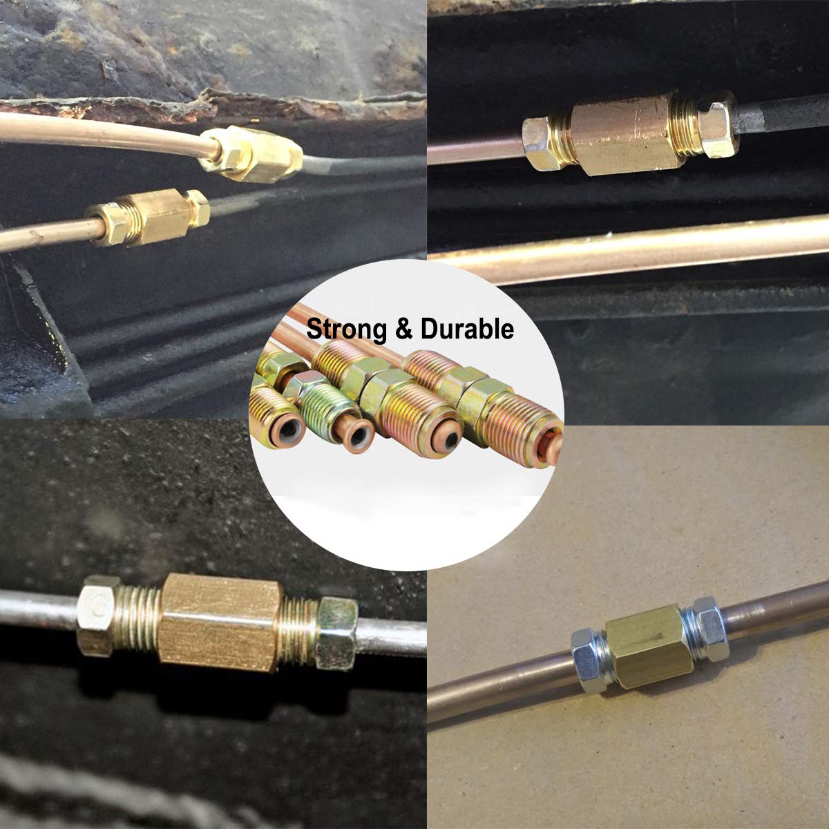 Muhize 1/4 Brake Line Fittings - Upgraded 15 Pieces 7/16 24 Threads Brake Union Fittings Assortment For 1/4    Brake Tube (5 Uni