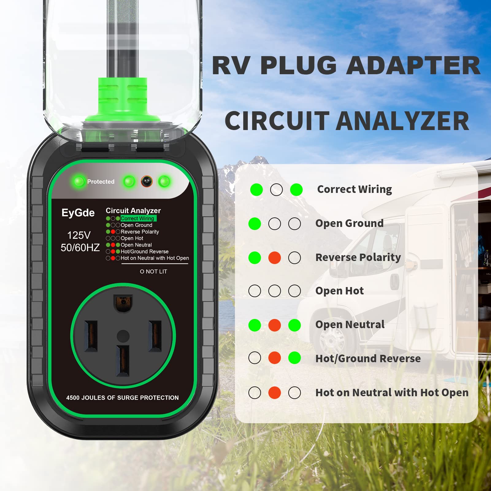 EyGde 30 Amp to 50 Amp RV Adapter with Surge Protector - Upgraded Patented NEMA TT-30P Male to 14-50R Female Plug, RV Circuit An