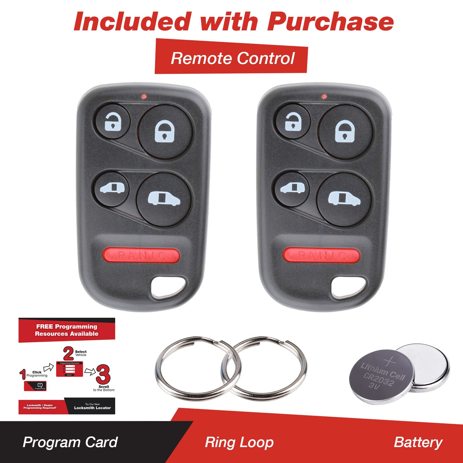 2X KeylessOption Key Fob Replacement for 2001 2002 2003 2004 Honda Odyssey Remote, 5-Button OUCG8D-440H-A, Self Programming