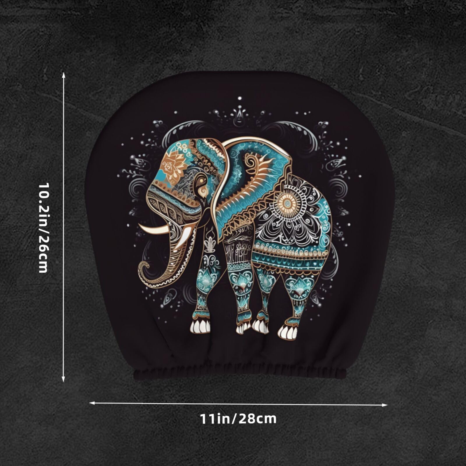 Dujiea 2 Pack Mandala Tribe Elephant Car Headrest Covers, Universal Soft Car Seat Head Rest Cover Protector, Vehicle Accessories