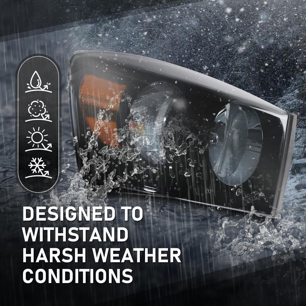 Cheda Front Headlights Assembly Headlamp W/Bulbs Compatible With Dodge Ram 1500 2006-2008/Fit Dodge Ram 2500 3500 2006-2009 Head