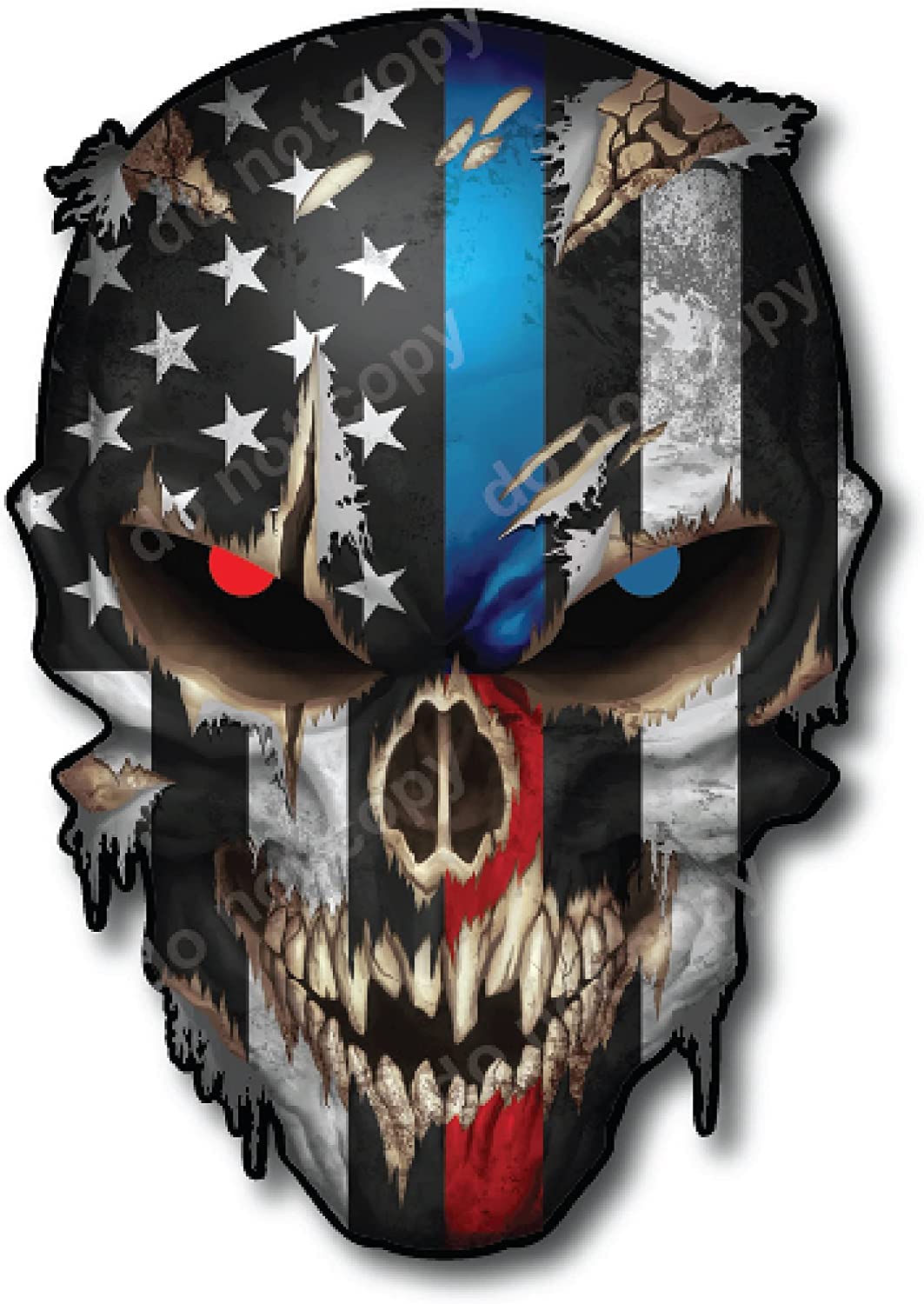 Decals By Haley Ripped Skull Us Flag With Thin Blue And Red Line Honoring Police And Firefighters Fire Fighter Department Firema