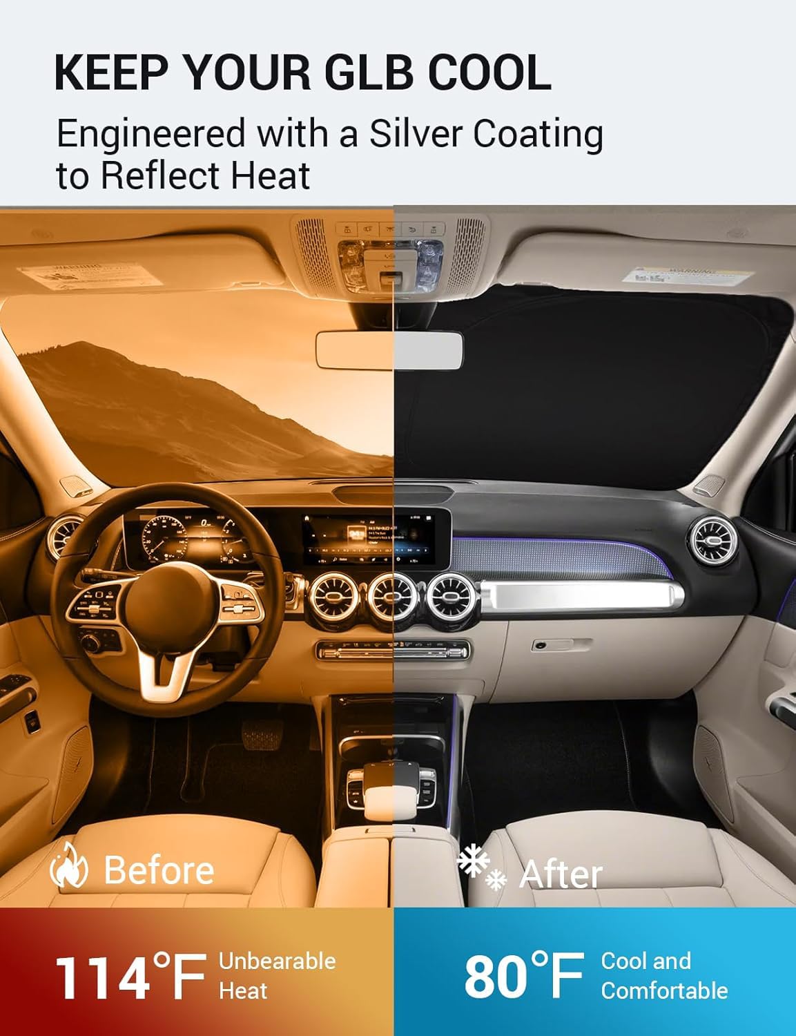 Proadsy 2025 Upgrade Windshield Sun Shade Custom Fit 2020-2023 2024 2025 Mercedes Benz Glb Foldable Front Sunshade Protector Sun