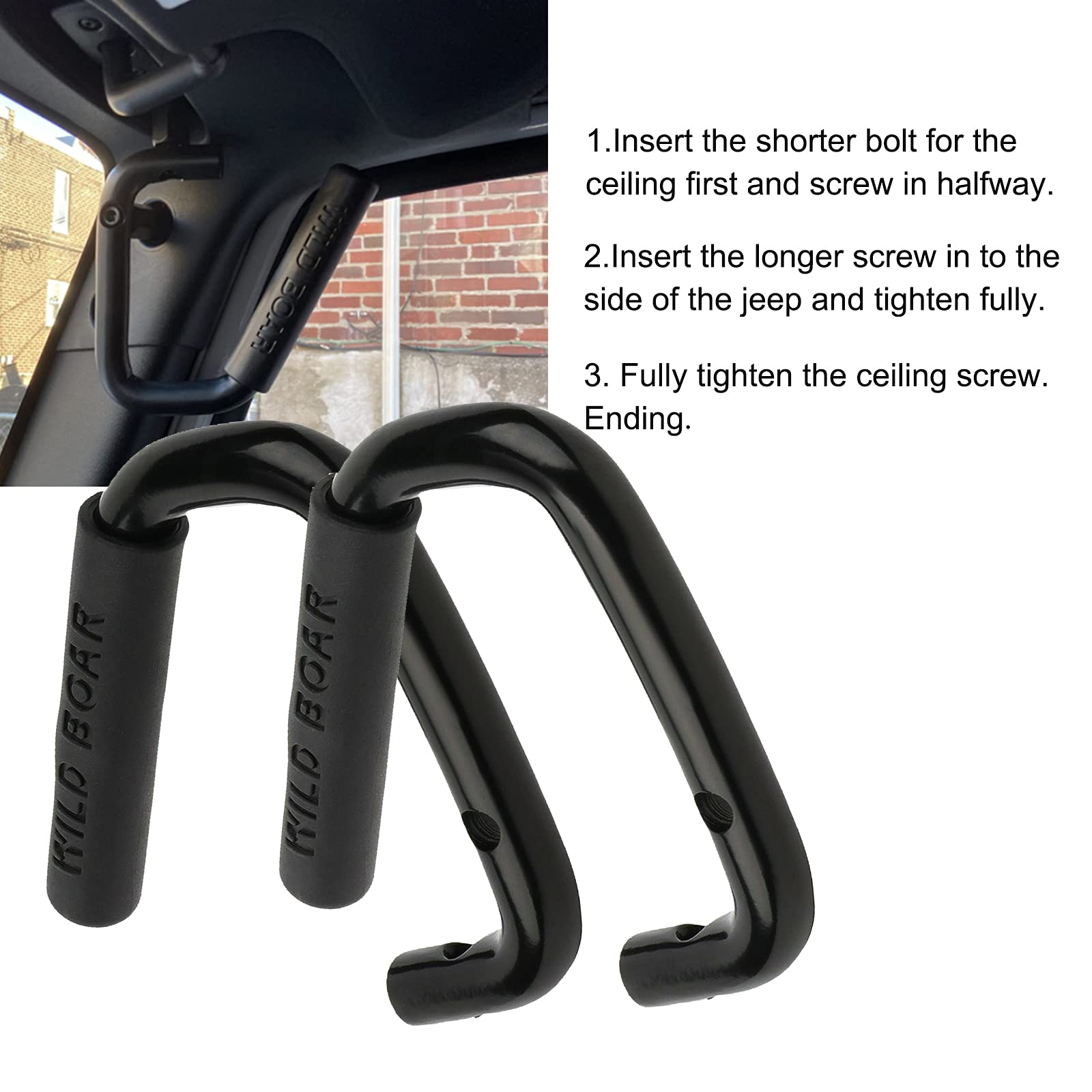 Caqeg Pack Of 2 Front Grab Bar Grab Handles Black Textured Compatible With 2007-2017 Jeep Wrangler Jk Jku Car