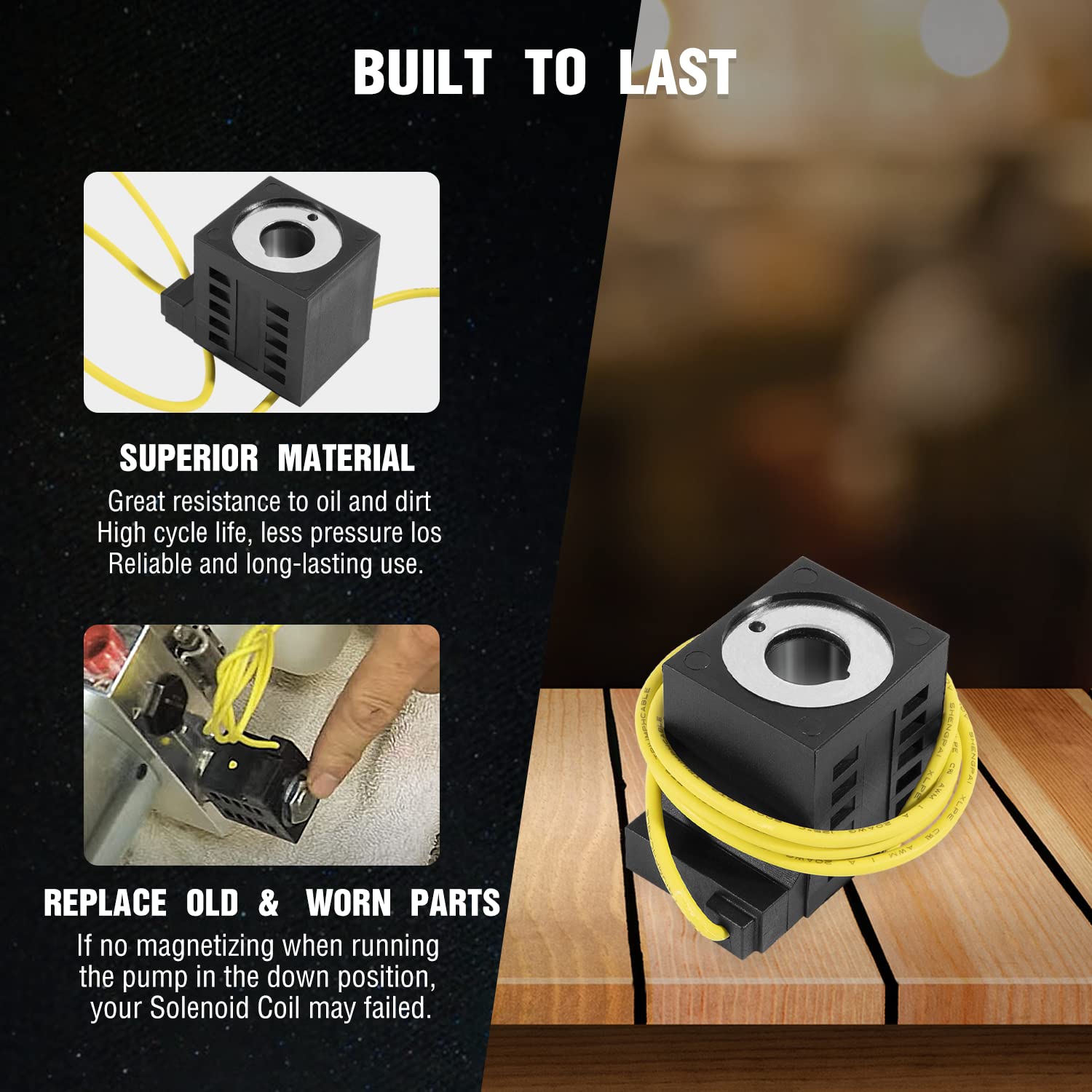 10226-08 Solenoid Coil, 10V Dc, 25W, Single Lead Wire, Fits Valve Stem Series 08 80 88 98, Dump Trailer Solenoid