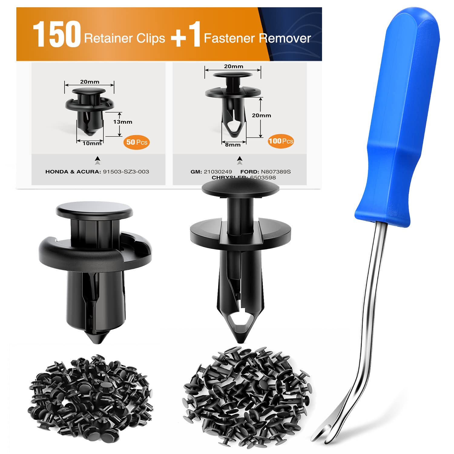 Gooacc 150 Pcs Push-Type Bumper Fasteners Rivet Clips-2 Sizes Universal Auto Clips & Fastener For Bumper Fender Clips Replacement-Fastener Removal Tool Included (150Pcs Clip)