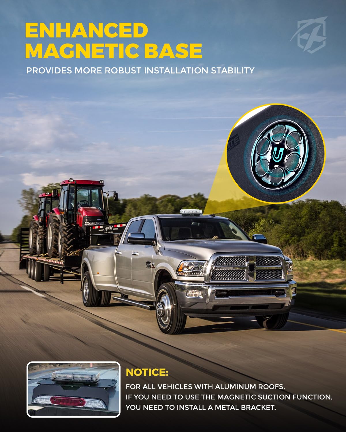 Xprite Upgraded 12'' 72Led Rooftop Mini Strobe Lights, Emergency Safety Flashing Beacon Light Bar With Magnetic Base For 12V-24V