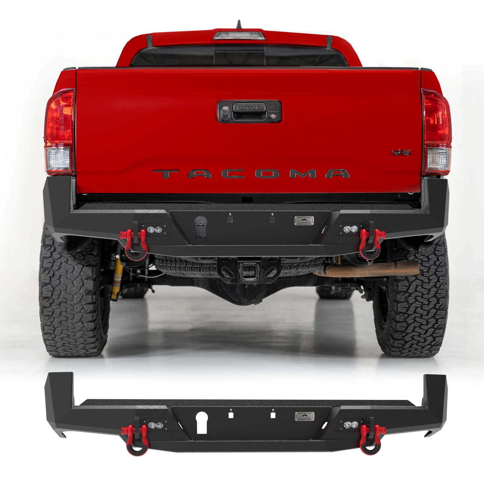 CLAMBER Off-Road Rear Bumper for Toyota Tacoma 3rd Gen 2016-2023 Textured Black Back Bumper Guard Heavy Duty Carbon Steel with L
