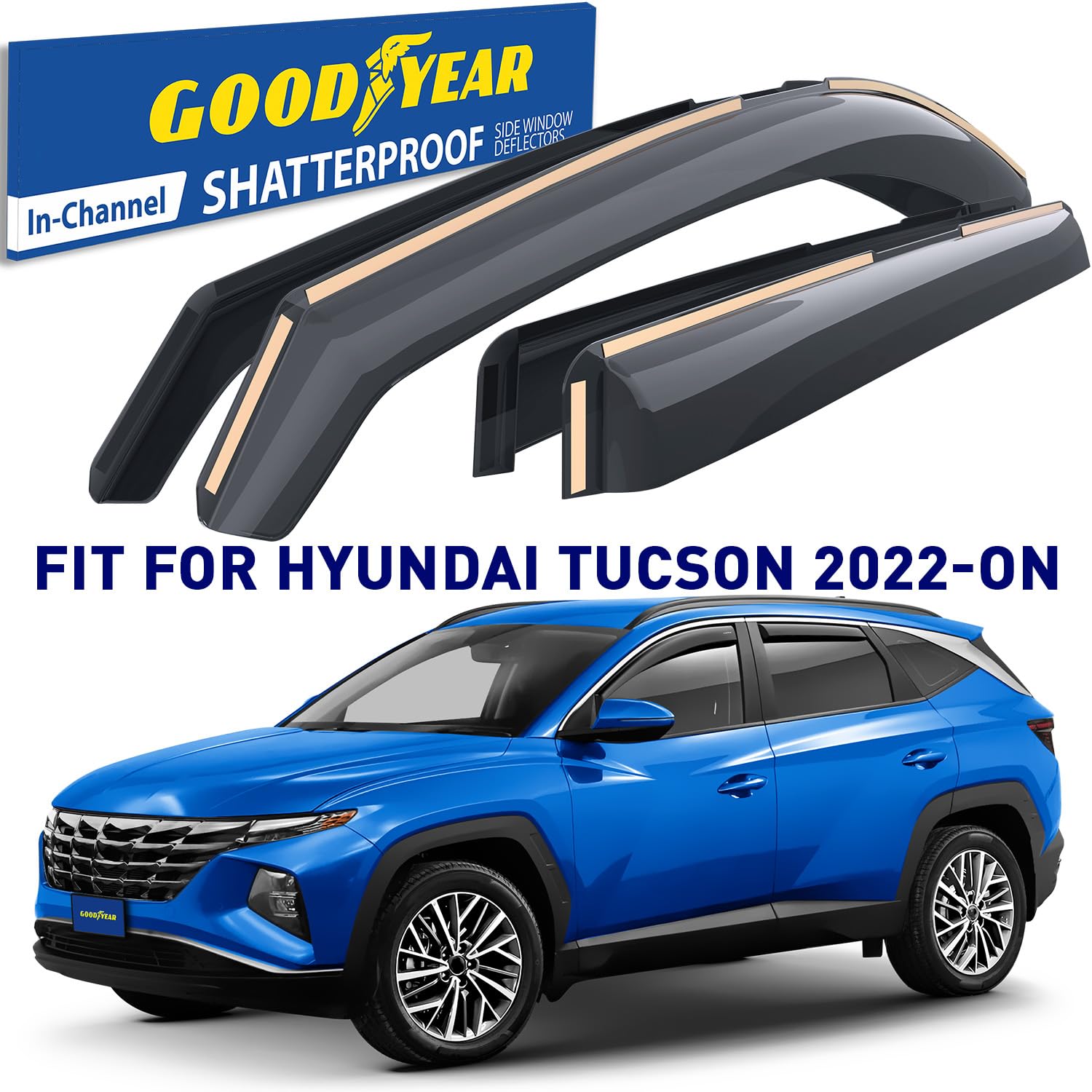 Goodyear Shatterproof In-Channel Window Deflectors For Hyundai Tucson 2022-2025, Rain Guards, Window Visors For Cars, Vent Defle