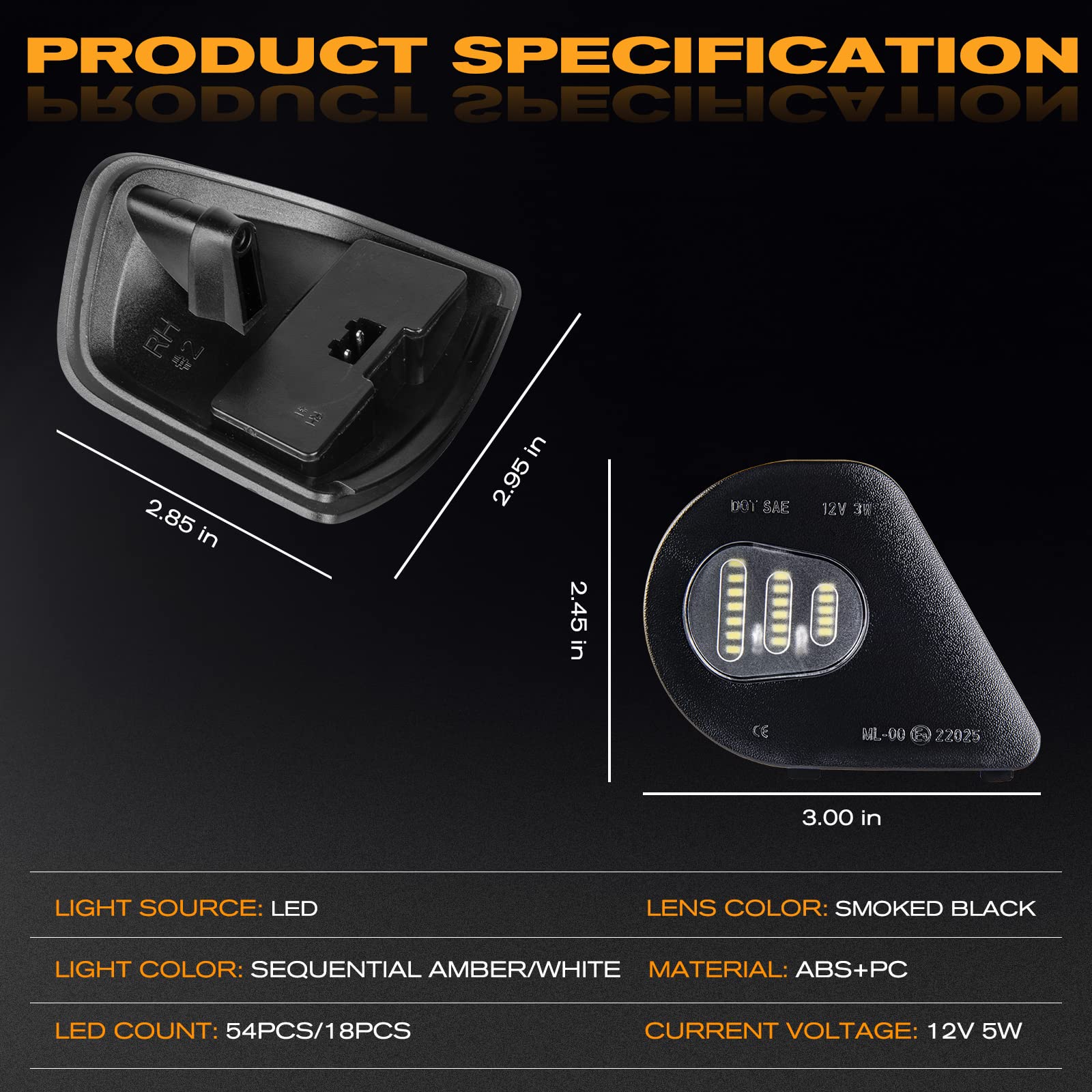 Gempro Led Side Mirror Turn Signals Puddle Lights Kits Assembly For 2010-2018 Dodge Ram 1500 2500 3500 4500 5500 Towing Mirror L