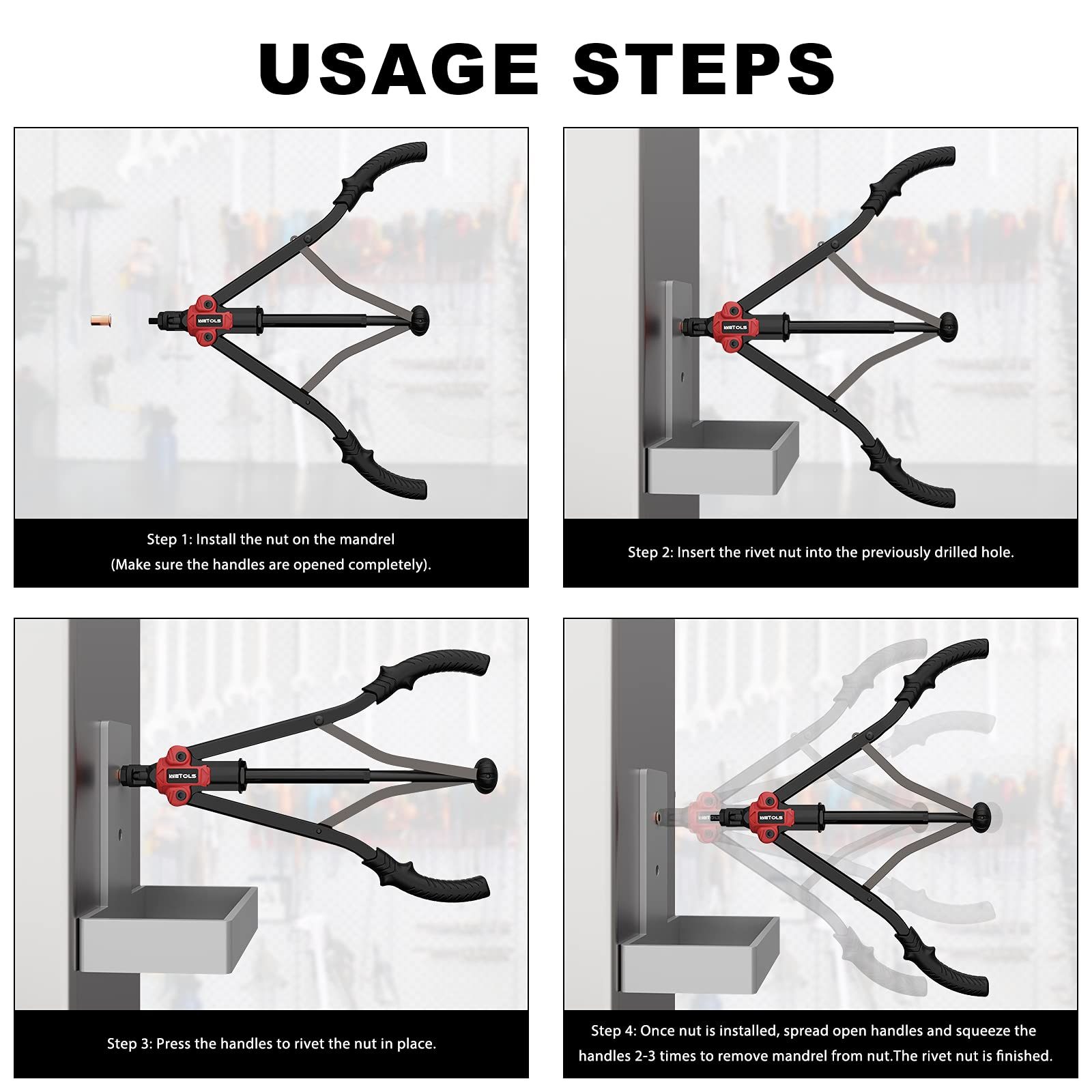 Wetols 17'' Rivet Nut Tool, Hand Rivet Tool Kit With 11 Metric & Sae Mandrels M3 M4 M5 M6 M8 M10 M12, 10-24, 1/4-20, 5/16-18, 3/