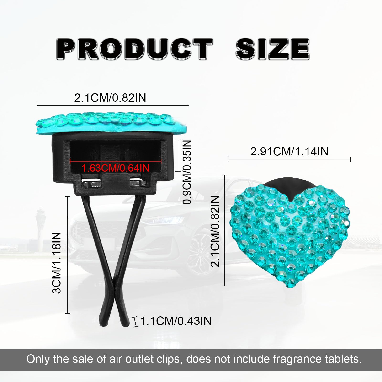 2Pcs Car Air Vent Clip, Bling Crystal Heart Charms Car Air Vent Clips, Car Air Conditioning Outlet Clip Decorative, Car Interior