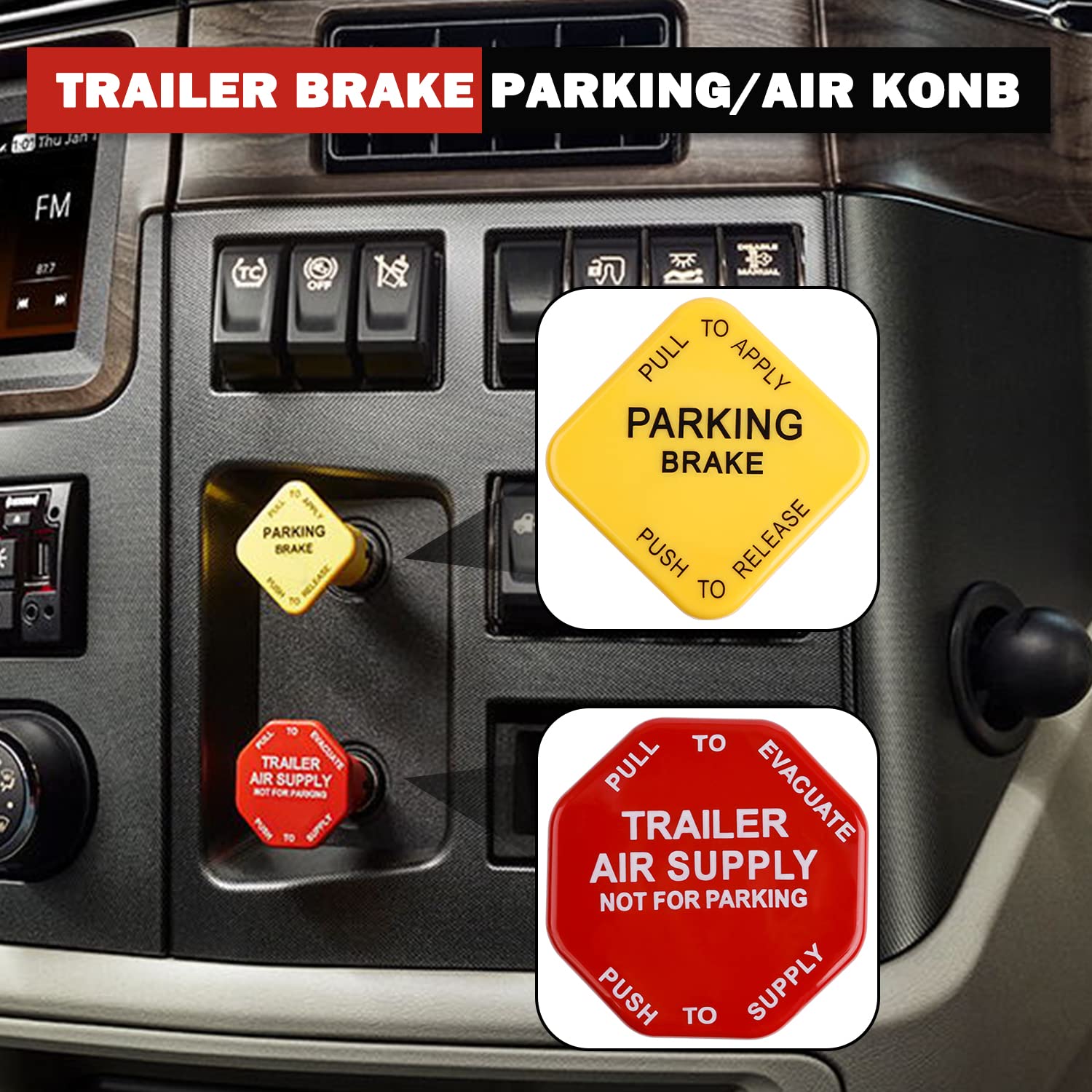 Yiachuii 298818N Yellow Semi Truck Parking Brake Knobs And 298817N Red Tractor Trailer Air Brake Knob Set