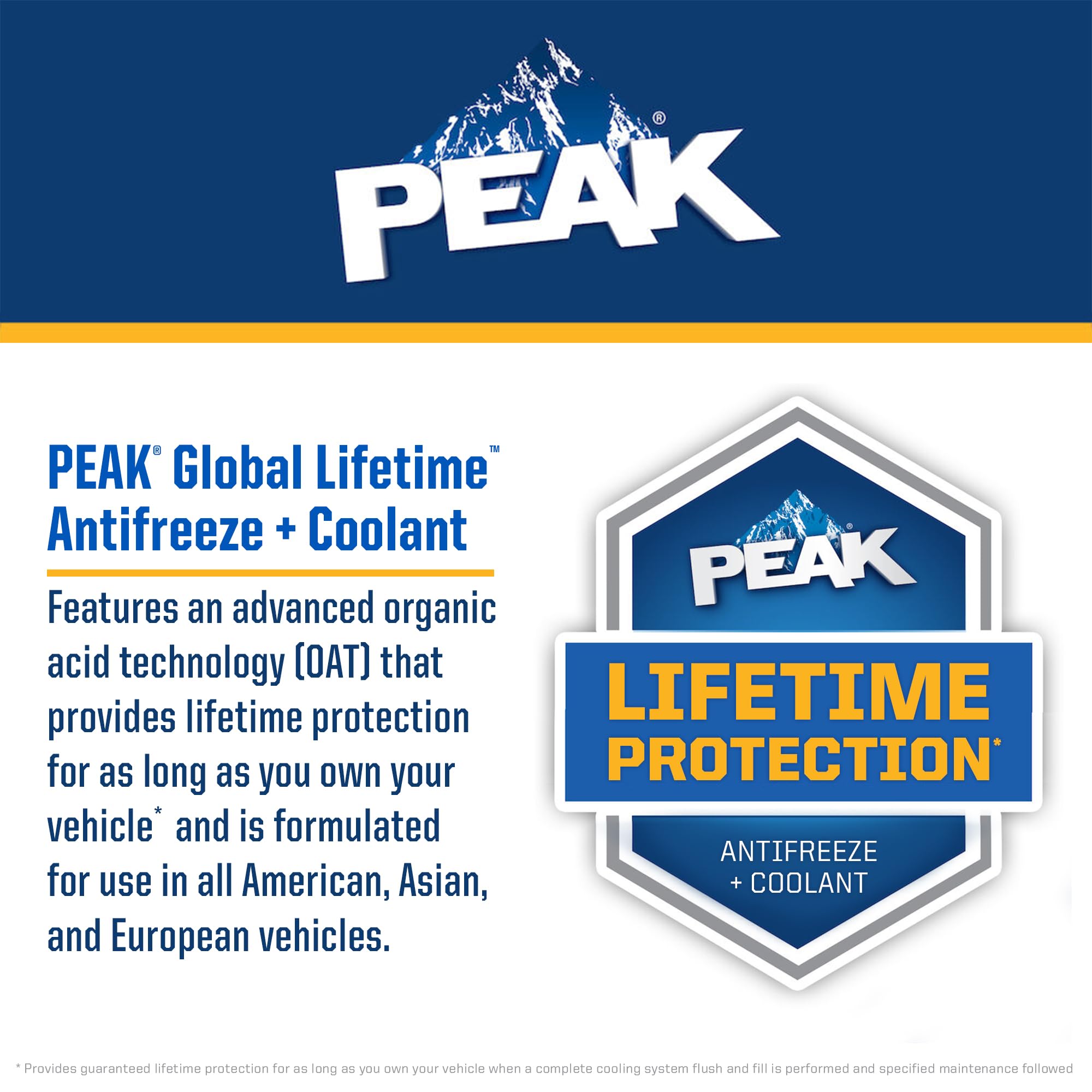 Peak Global Lifetime 50/50 Prediluted Antifreeze And Coolant For All Vehicles, 1 Gal.