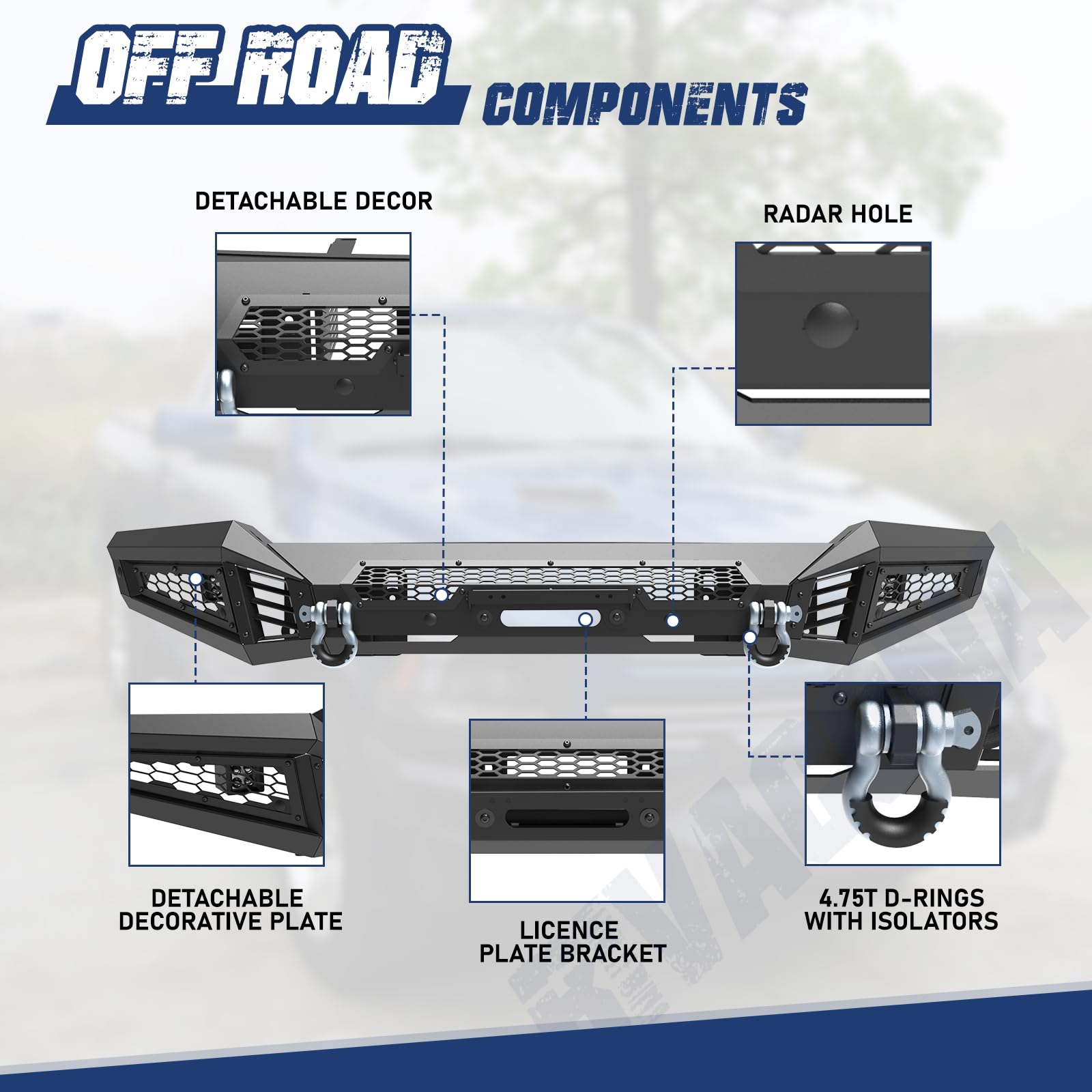 Hawkley F150 Full Width Steel Front Bumper For Ford F-150 2018 2019 2020 Pickup Trucks (Excluding Raptor), Offroad Front Bumper With Led Lights & D-Rings For Ford F150 2018-2020