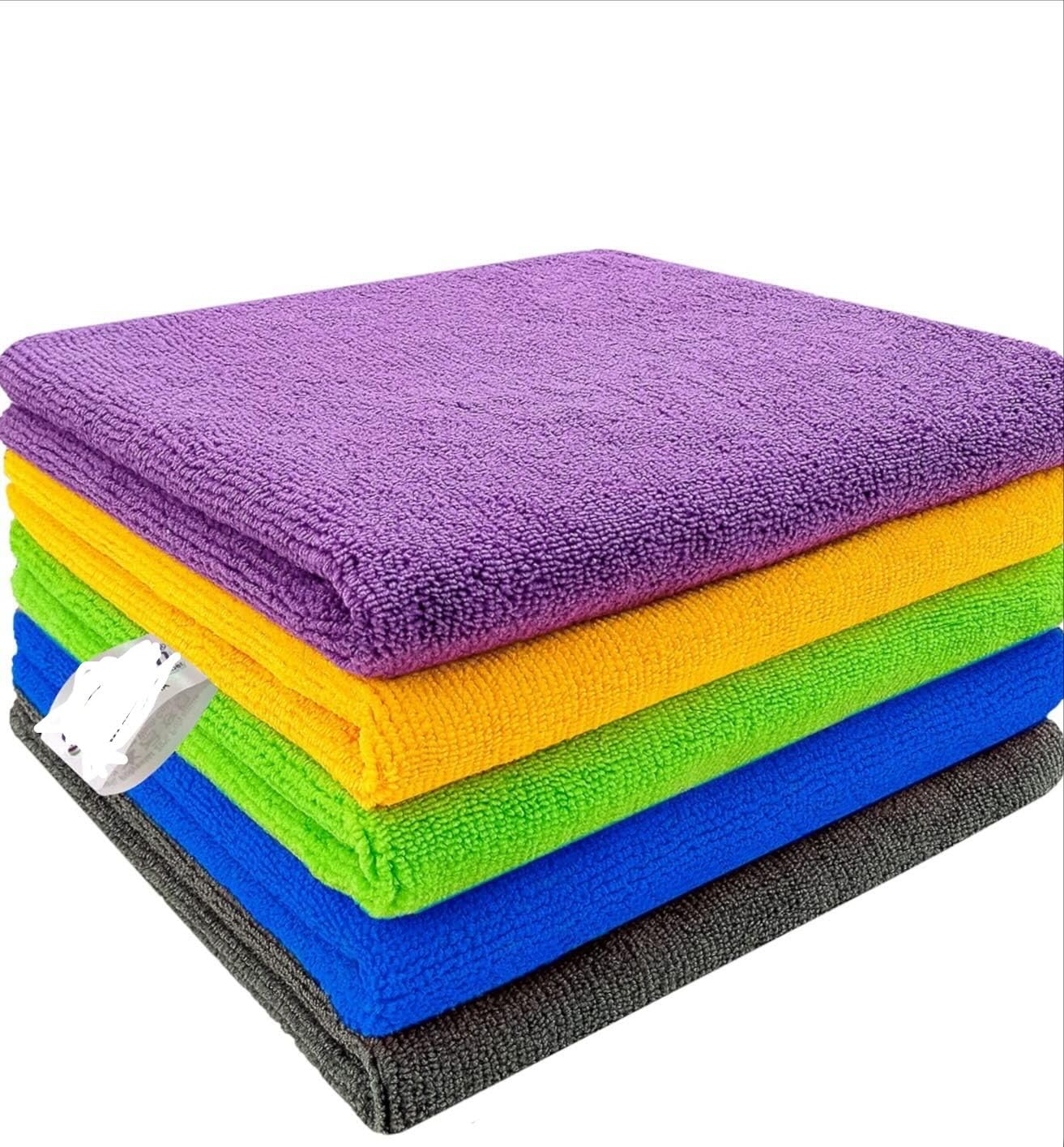 Hrishikesh Microfiber Cloth 5pcs 60x40cms 350 GSM MultiColor! Thick Lint & StreakFree Multipurpose Cloths Automotive Microfibr