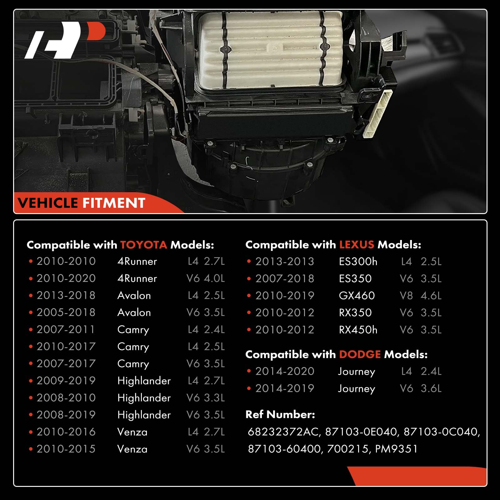 A-Premium Hvac Heater Blower Motor With Fan Cage Compatible With Dodge, Lexus, Toyota Vehicles - Journey, Es300H, Es350, Gx460,