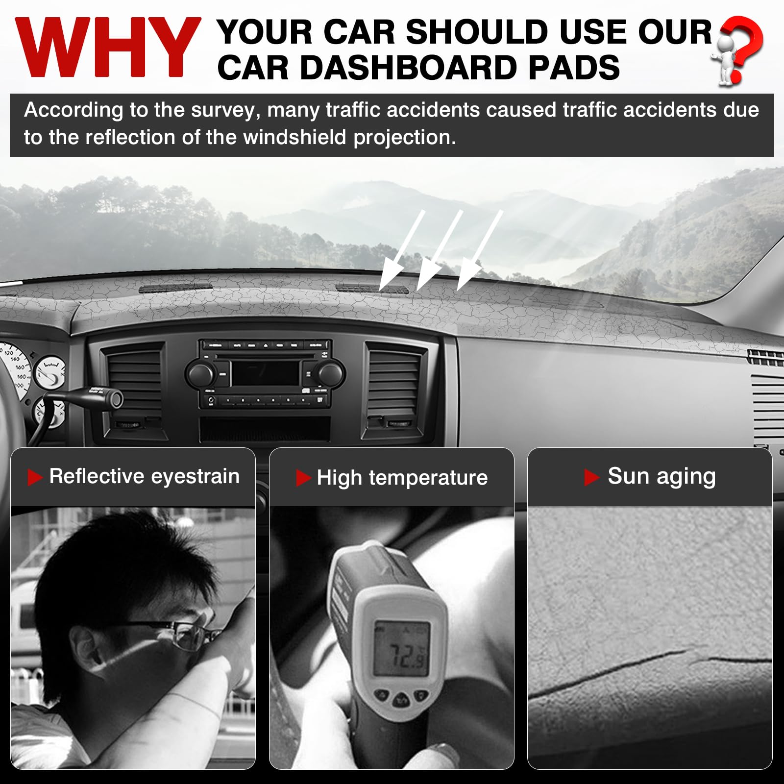 Autorder Dashboard Cover Mat For 2006-2008 Dodge Ram 1500 2500 3500,2009 Dodge Ram 2500 3500 4500 5500,2010 Dodge Ram 4500 5500