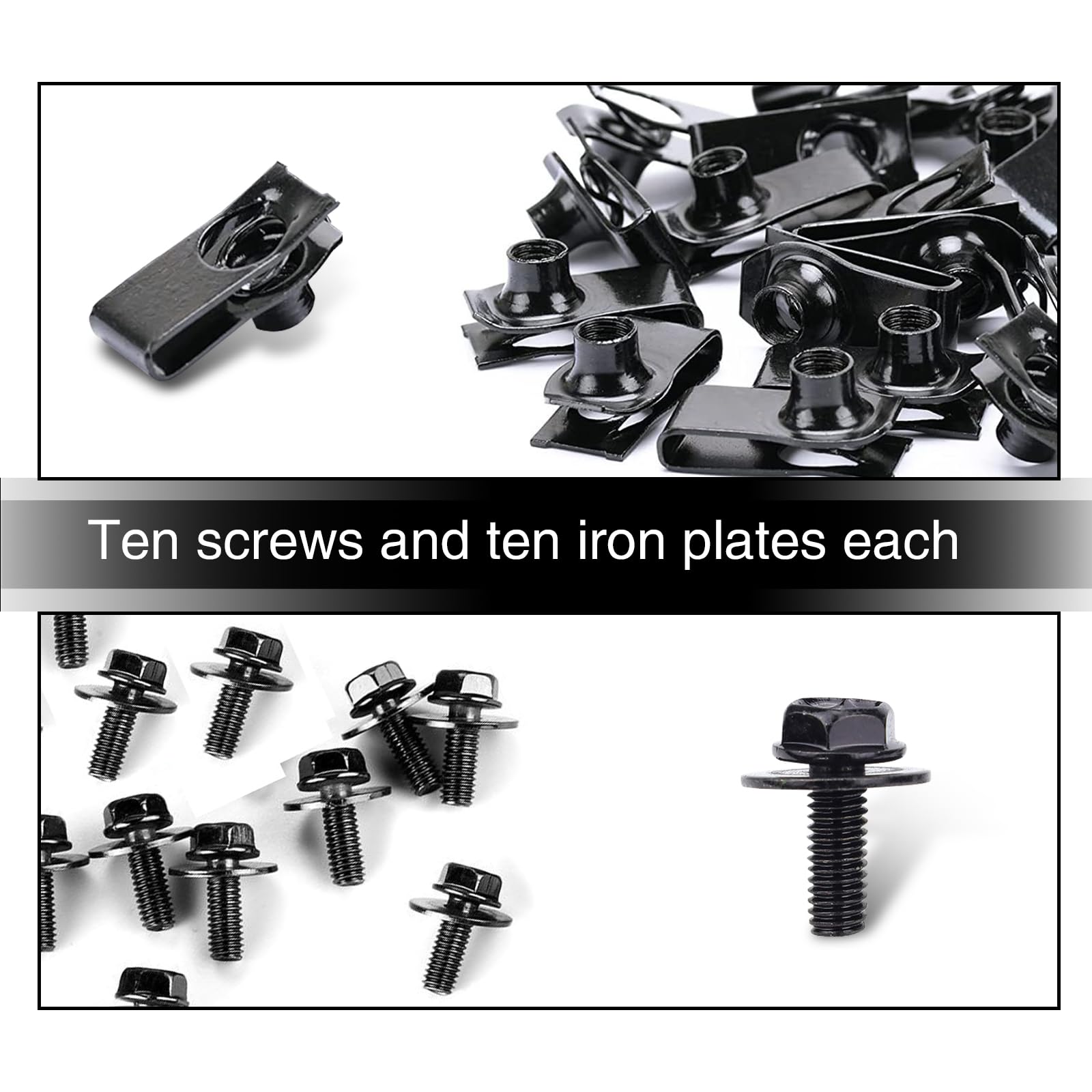 UGSHY 20 PCS Automotive Body Bolt and U-nut Clamp Kit, Hood Guard Spiral, Bumper Fender Liner Push Pull Metal Rust-Resistant U R