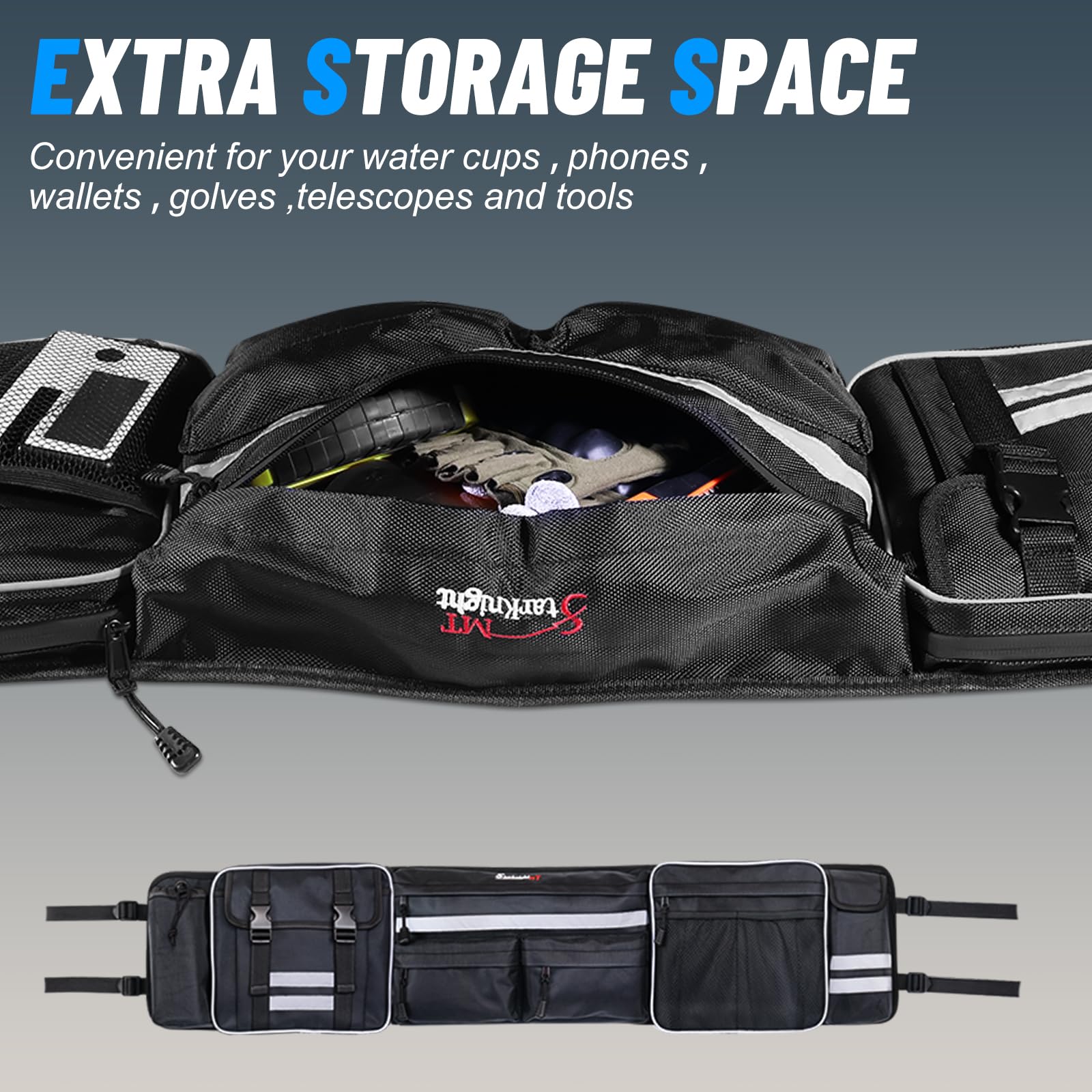 Starknightmt Utv Large Roll Cage Bag,Rear Roll Bar Overhead Storage Organizer Cargo Bags With Reflective Strip Compatible With Ranger Rzr Pioneer Talon