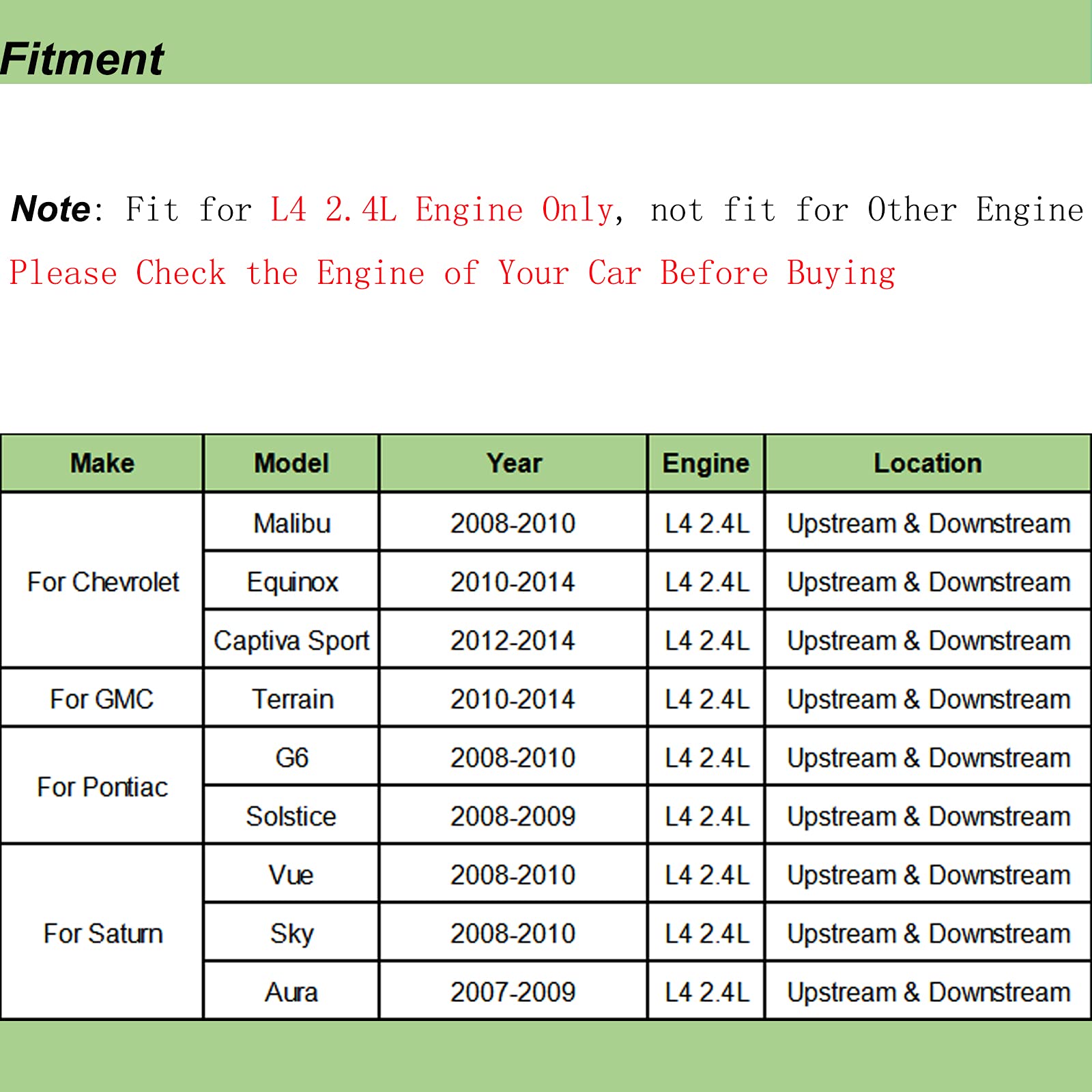 Set Of 2 Upstream And Downstream O2 Oxygen Sensor 1 & 2 Replacement For Chevrolet Malibu Equinox Gmc Terrain Pontiac G6 Saturn V